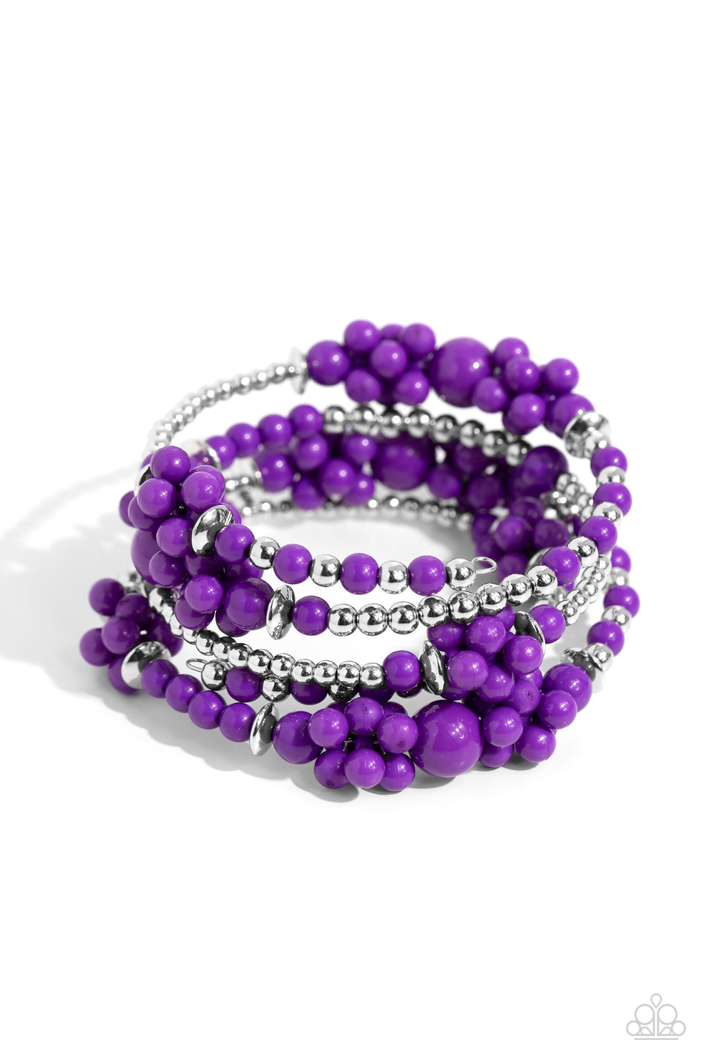 Compelling Clouds - Purple Plum & Silver Bead Coil Bracelet Paparazzi B1464