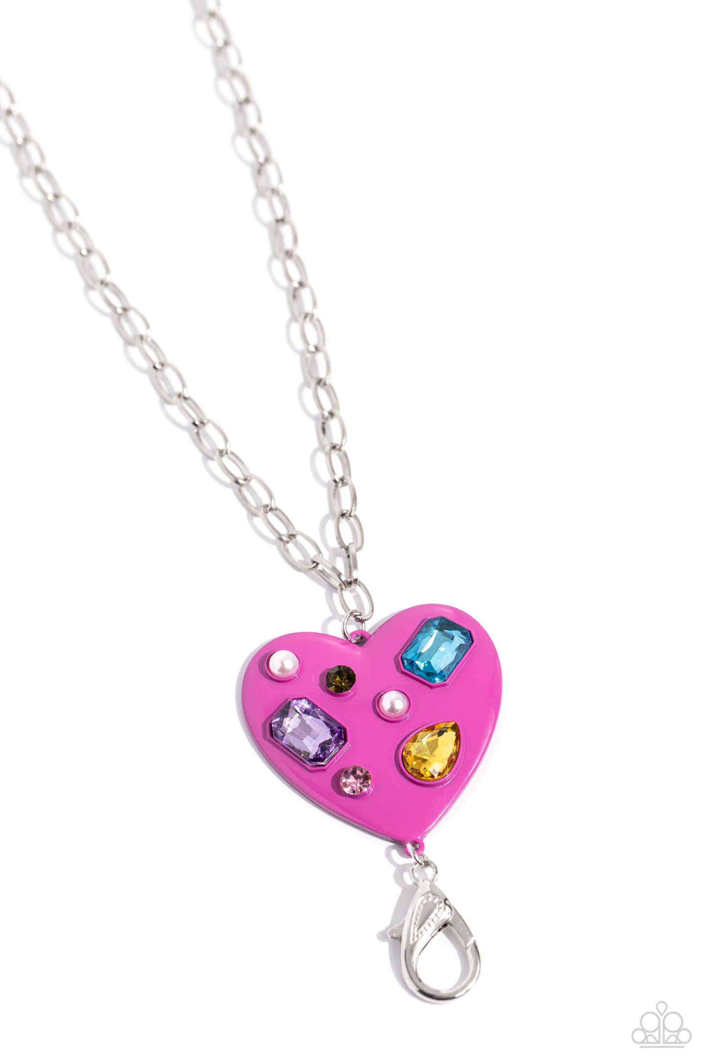 Candid Compilation - Pink Oversized Painted Heart & Gem Lanyard Necklace Paparazzi N2178