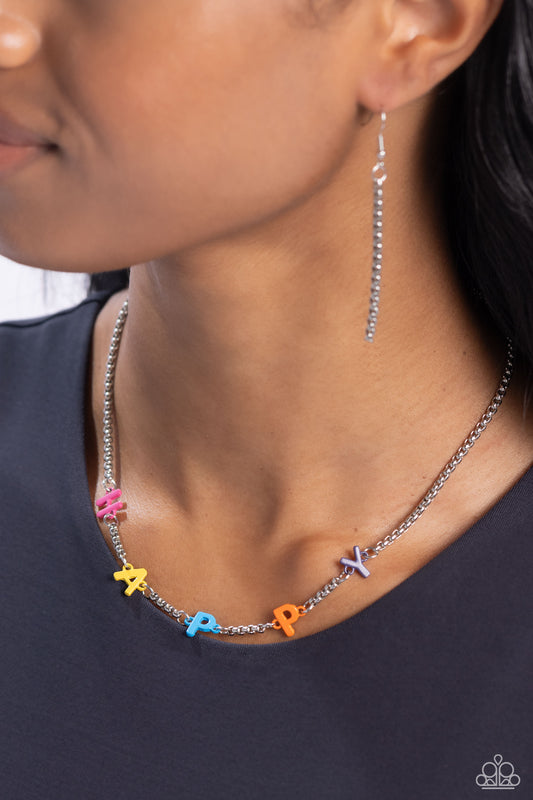 Joyful Radiance - Multi Colored Painted Letter "Happy" Inspirational Necklace Paparazzi N2046