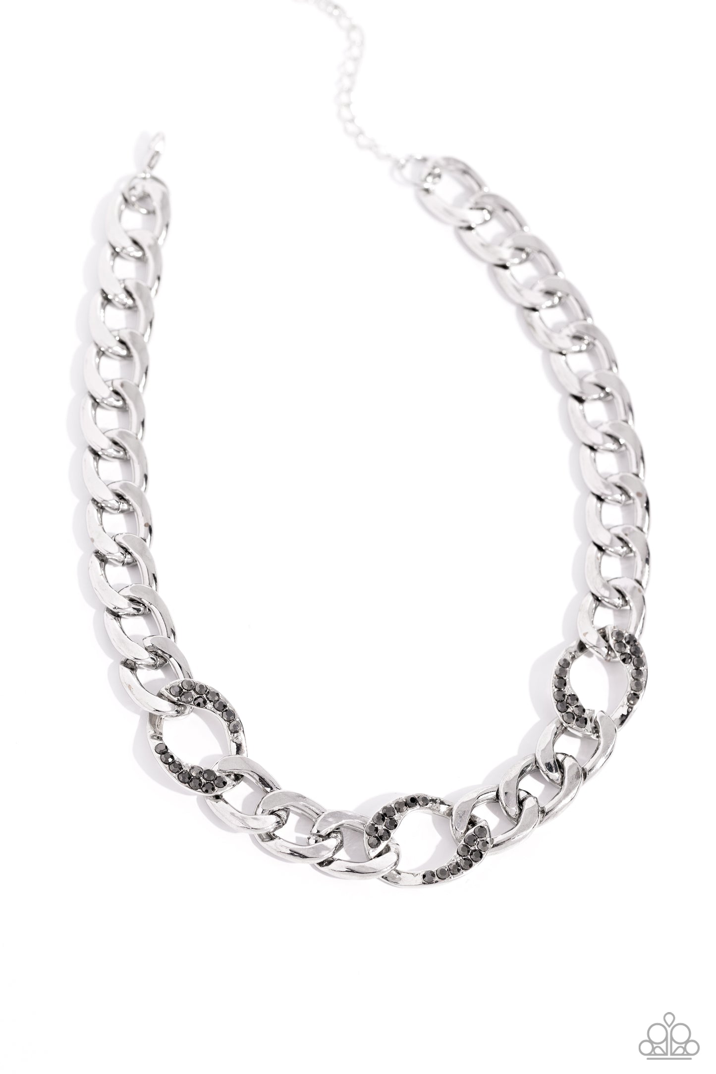 Gleaming Harmony - Silver Curb Chain Hematite Rhinestone Necklace Paparazzi N0892