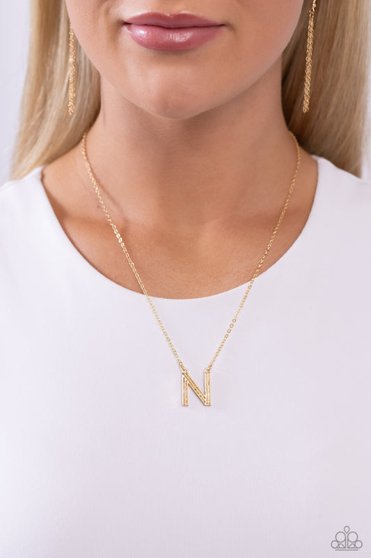 Leave Your Initials - Gold - N Initial Necklace Paparazzi N1713