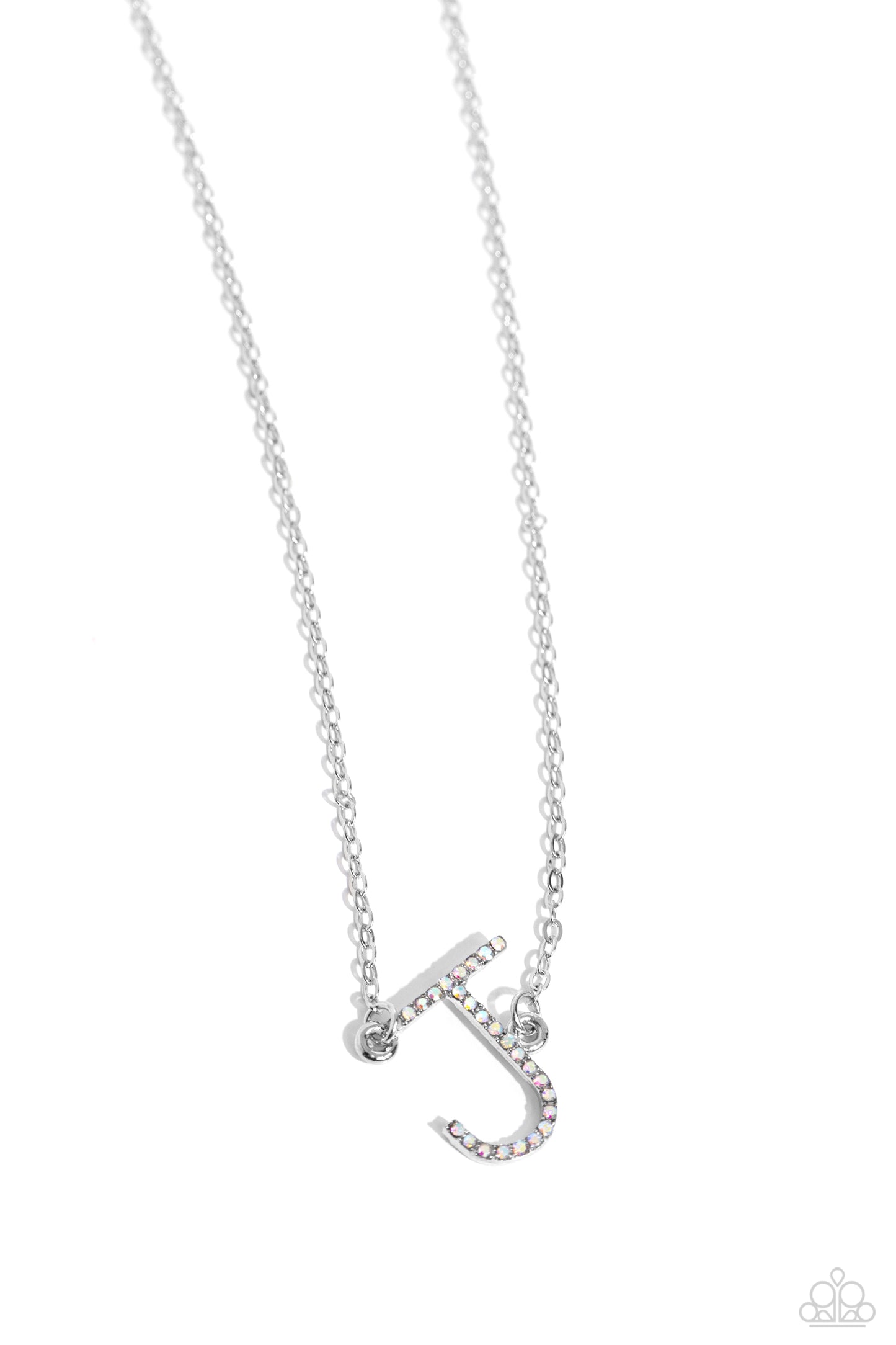 INITIALLY Yours - J - Multi Iridescent Rhinestone Initial Necklace Paparazzi N1998