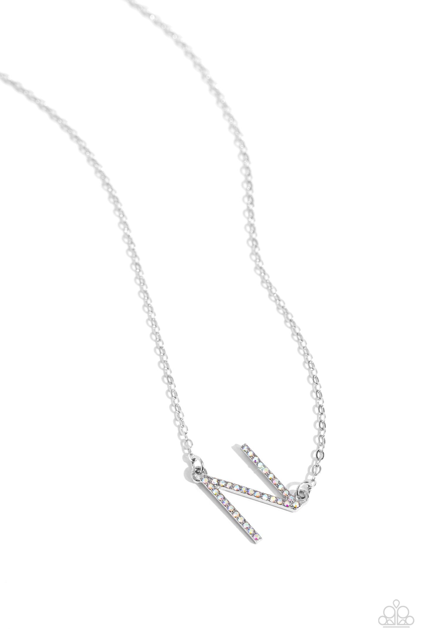 INITIALLY Yours - N - Multi Iridescent Rhinestone Initial Necklace Paparazzi N1957