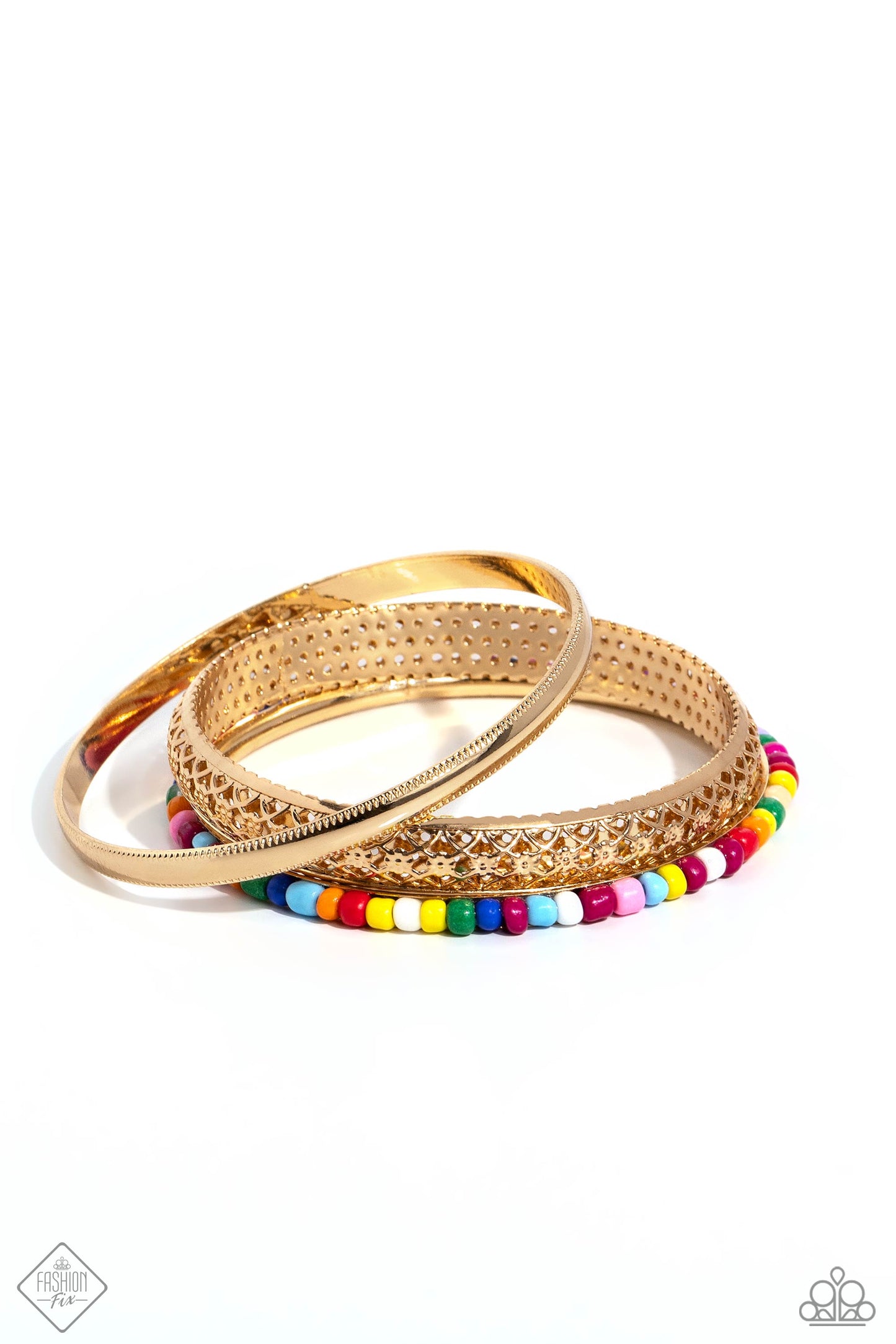 Multicolored Medley - Gold & Multicolored Seed Bead Bangle Bracelet Set Fashion Fix December 2023 Paparazzi B1421