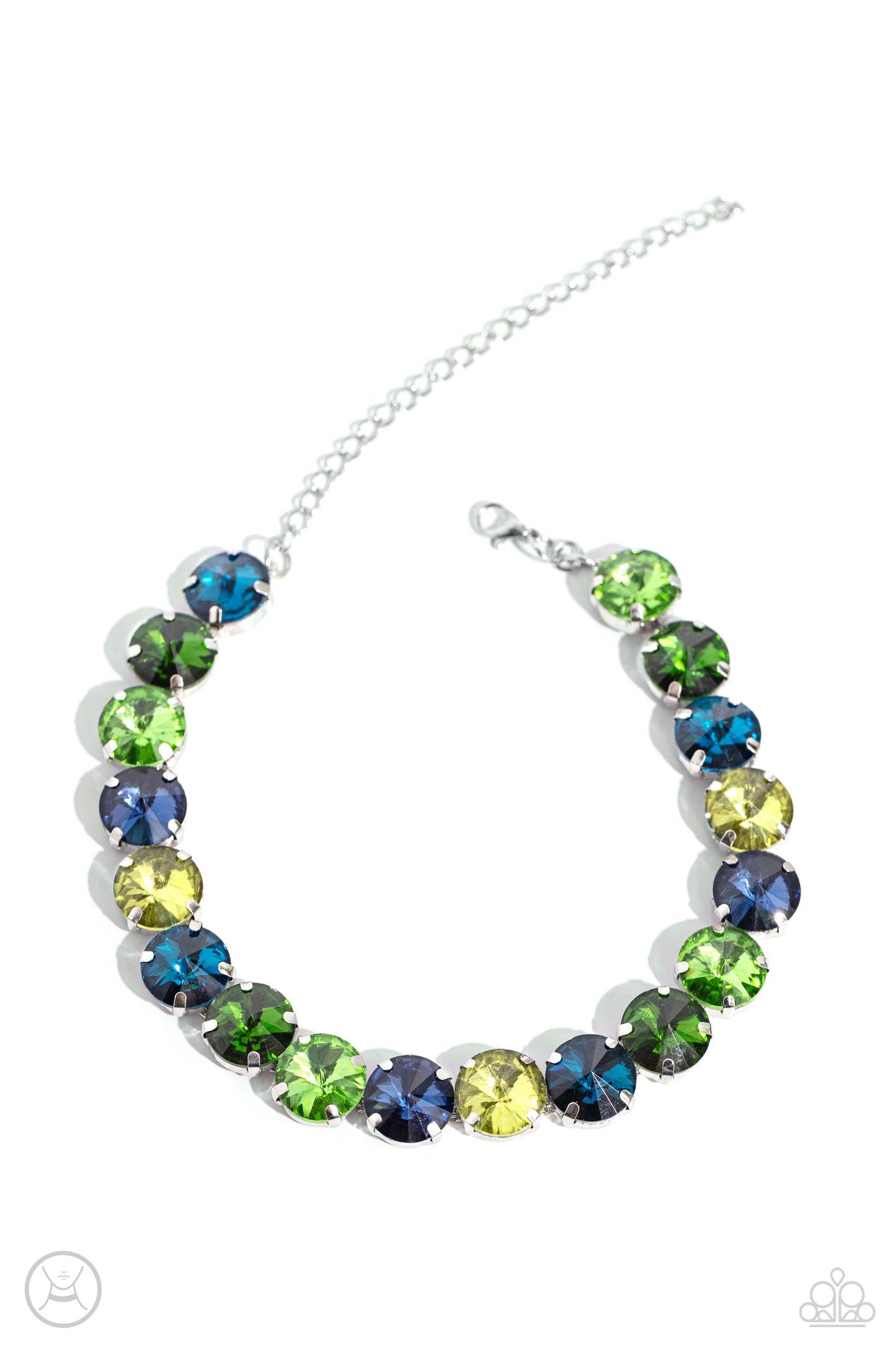 Alluring A-Lister - Green & Blue Gem Silver Choker Necklace Paparazzi N3024