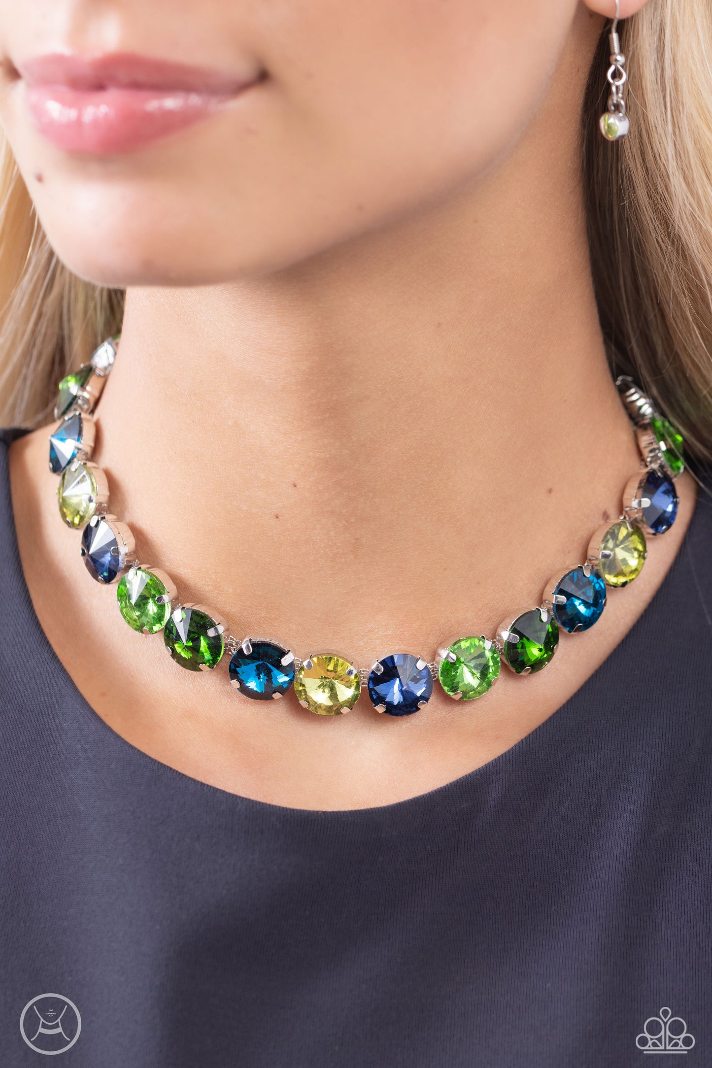 Alluring A-Lister - Green & Blue Gem Silver Choker Necklace Paparazzi N3024