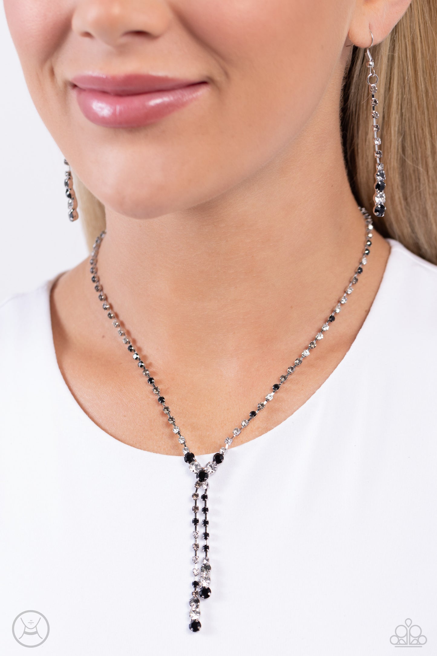 Blinding Balance - Black, White & Smoky Rhinestone Choker Necklace Paparazzi N2152