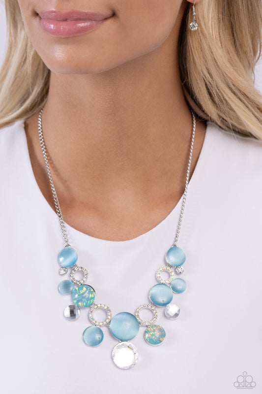 Corporate Color - Blue Cat's Eye Stone, Iridescent & White Rhinestone Necklace Paparazzi N2170