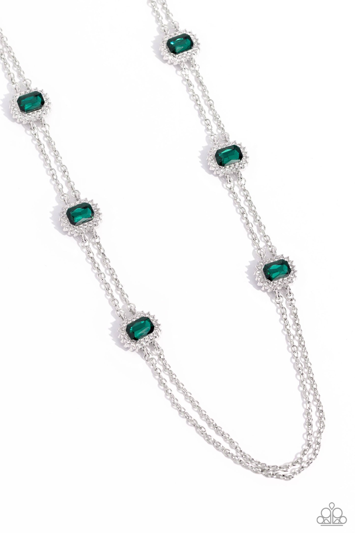 Pocketful of Sunshine - Green Gem & White Rhinestone Double Layer Chain Necklace Paparazzi N3009