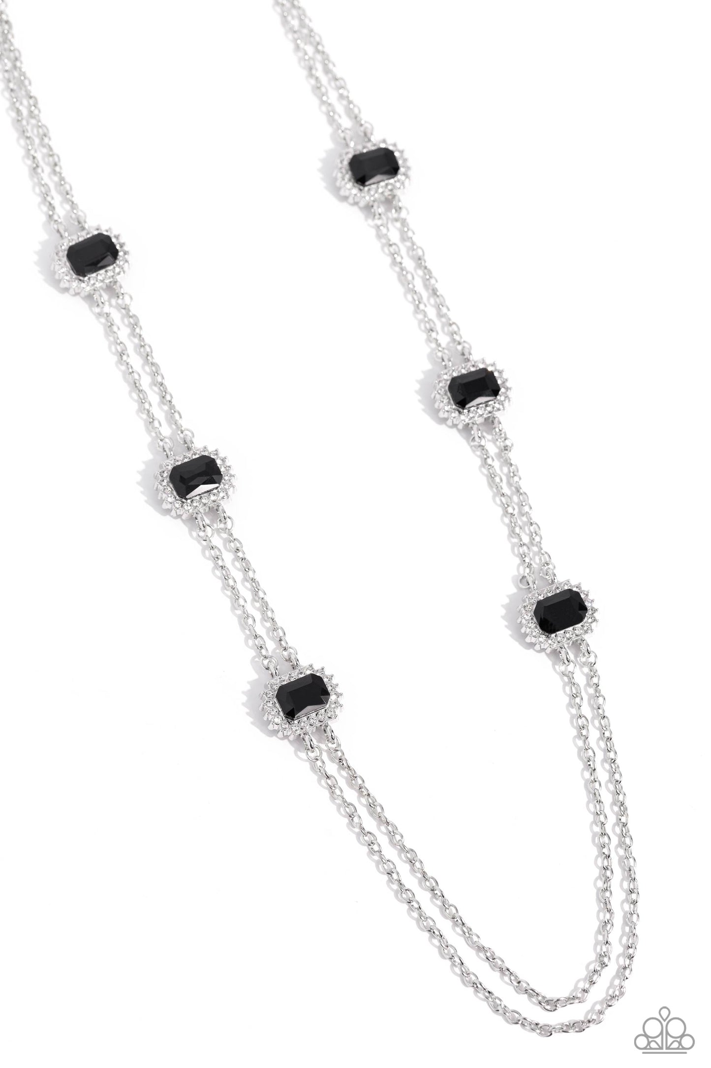 Pocketful of Sunshine - Black Emerald Gem, White Rhinestone Silver Chain Necklace Paparazzi N3023