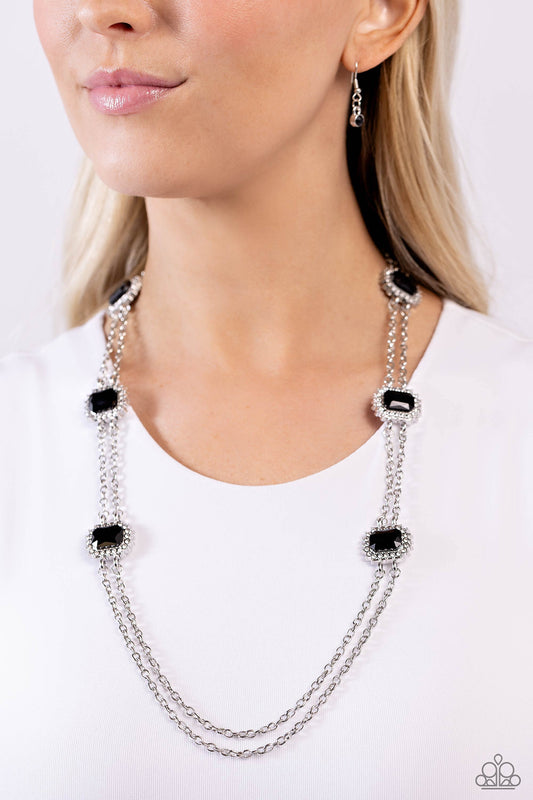 Pocketful of Sunshine - Black Emerald Gem, White Rhinestone Silver Chain Necklace Paparazzi N3023