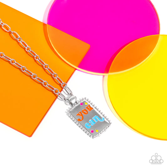 Yes You Can - Multi Color Orange, Turquoise, Pink & Yellow "You Can" Inspirational Necklace Paparazzi N2044