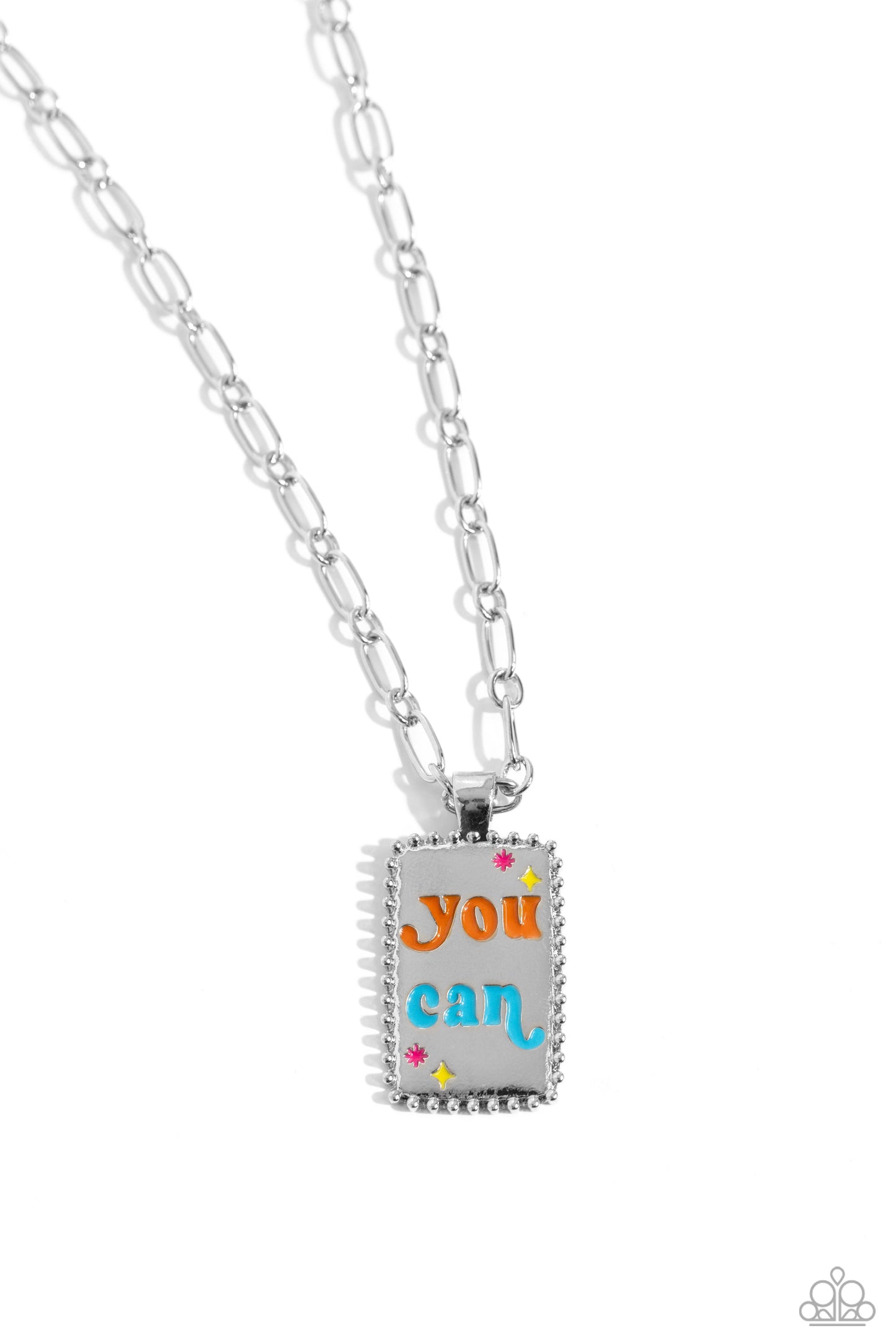 Yes You Can - Multi Color Orange, Turquoise, Pink & Yellow "You Can" Inspirational Necklace Paparazzi N2044