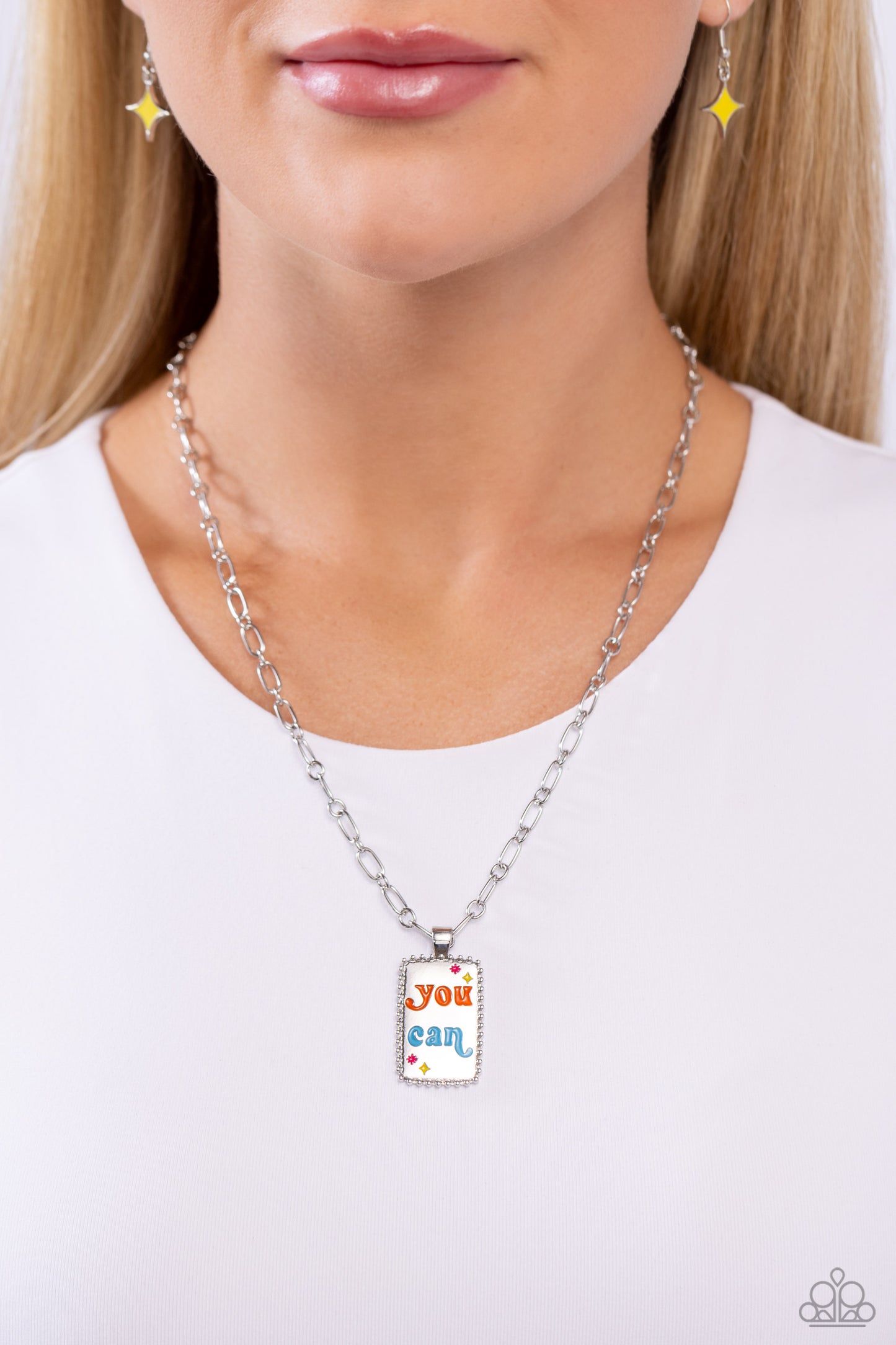 Yes You Can - Multi Color Orange, Turquoise, Pink & Yellow "You Can" Inspirational Necklace Paparazzi N2044