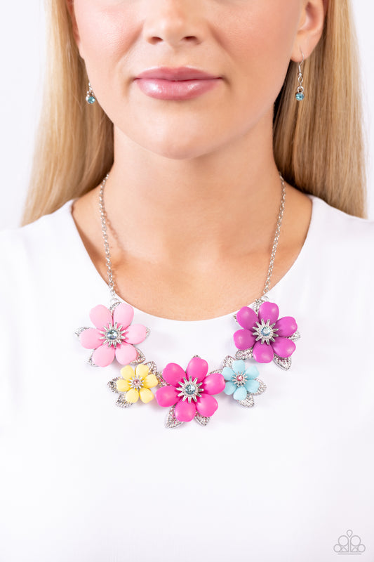 Well-Mannered Whimsy - Multi Colored Flower Necklace Paparazzi N2027