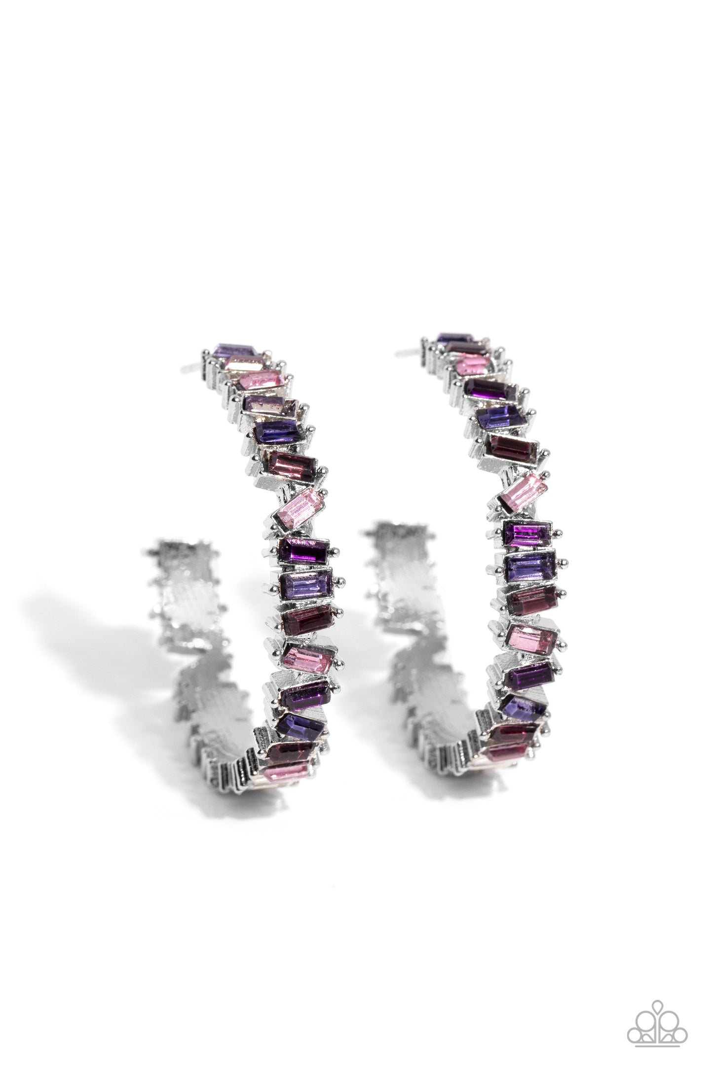 Effortless Emeralds - Purple Emerald Cut Gem Hoop Earring Paparazzi E1762