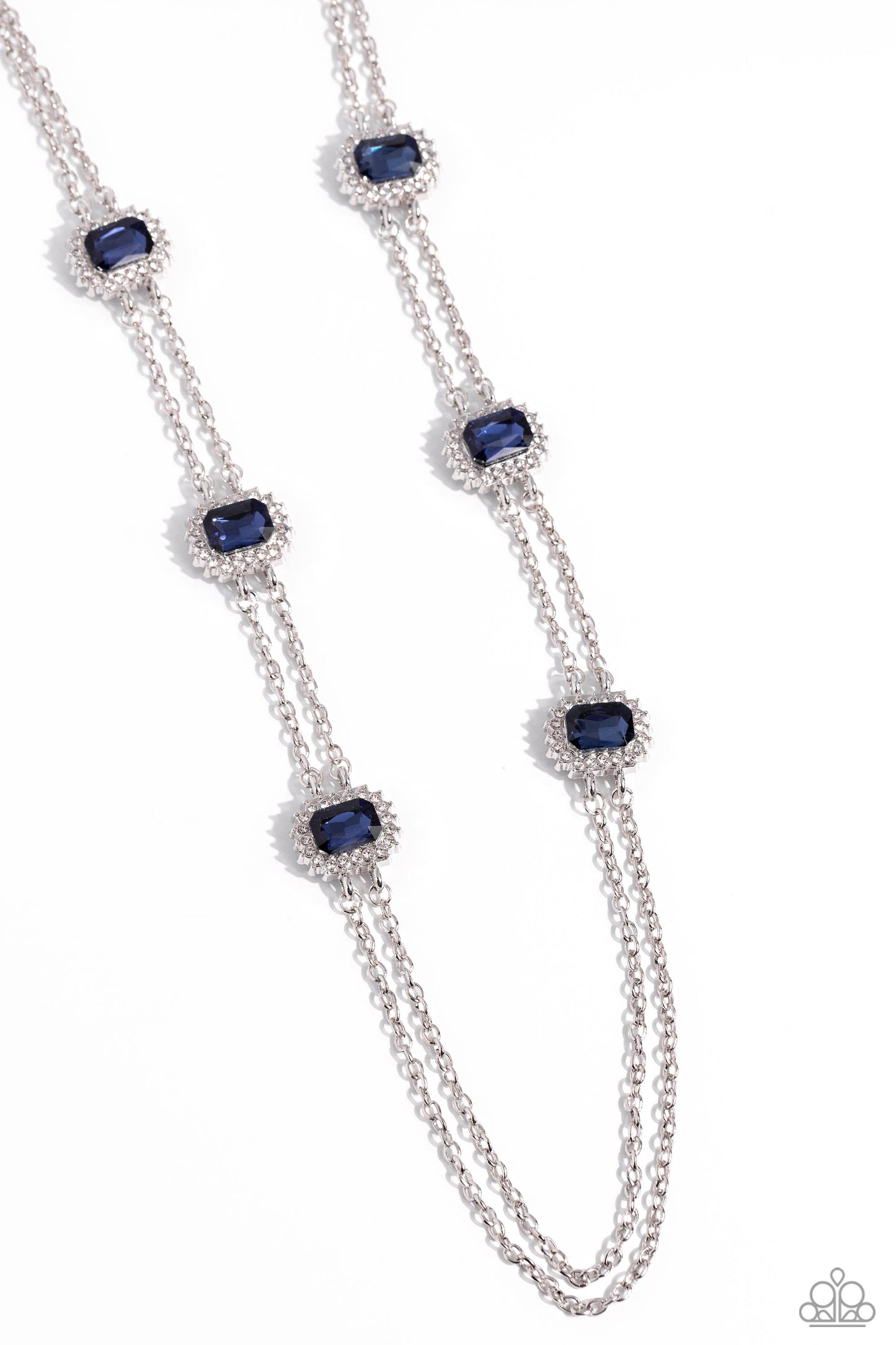 Pocketful of Sunshine - Blue Emerald Cut Gem & White Rhinestone Necklace Paparazzi N2040