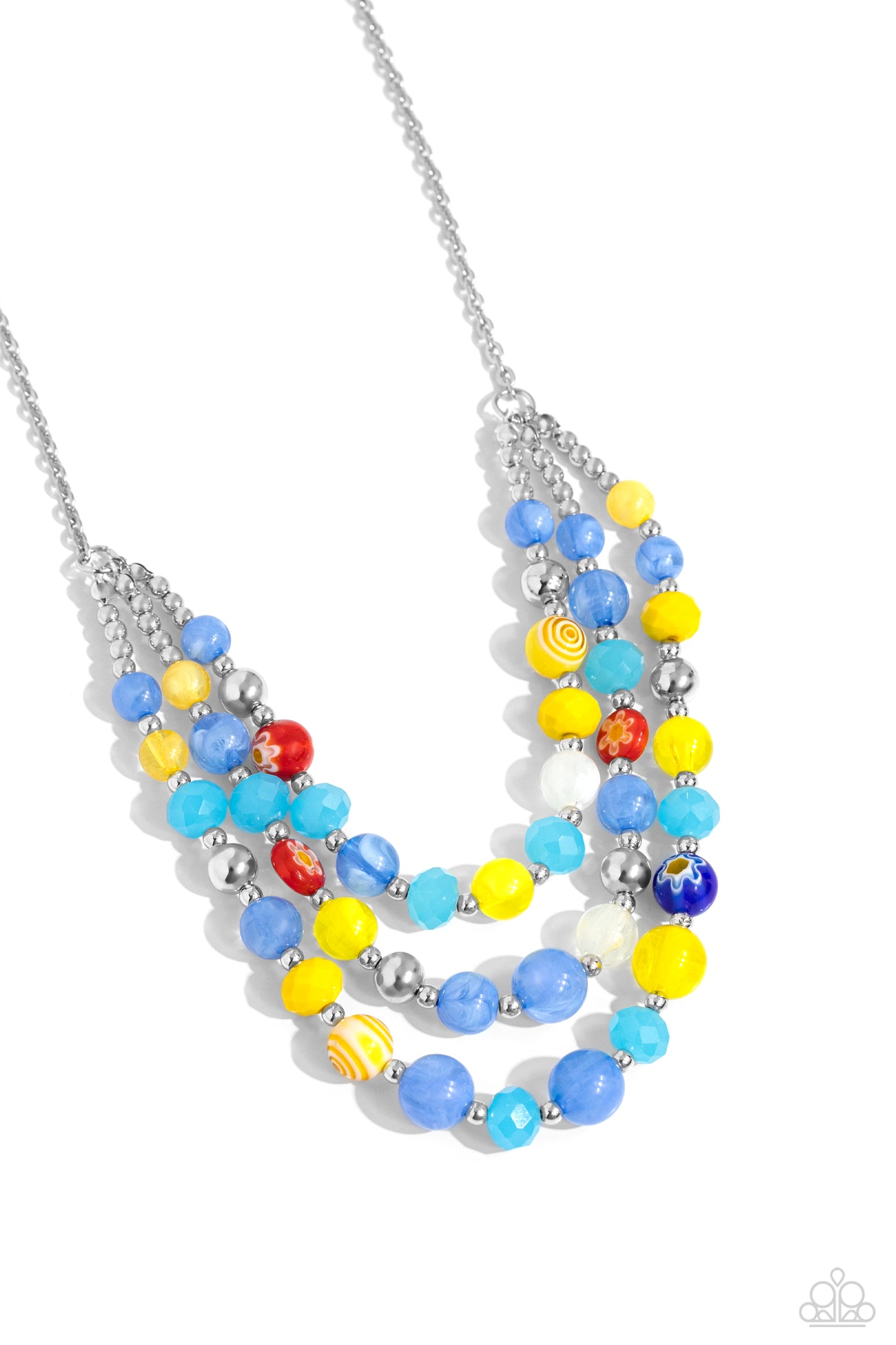 Summer Scope - Blue Floral, Multicolored Bead Layered Necklace Paparazzi N0619