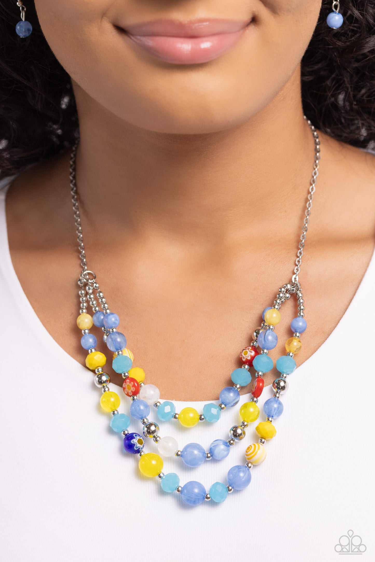 Summer Scope - Blue Floral, Multicolored Bead Layered Necklace Paparazzi N0619