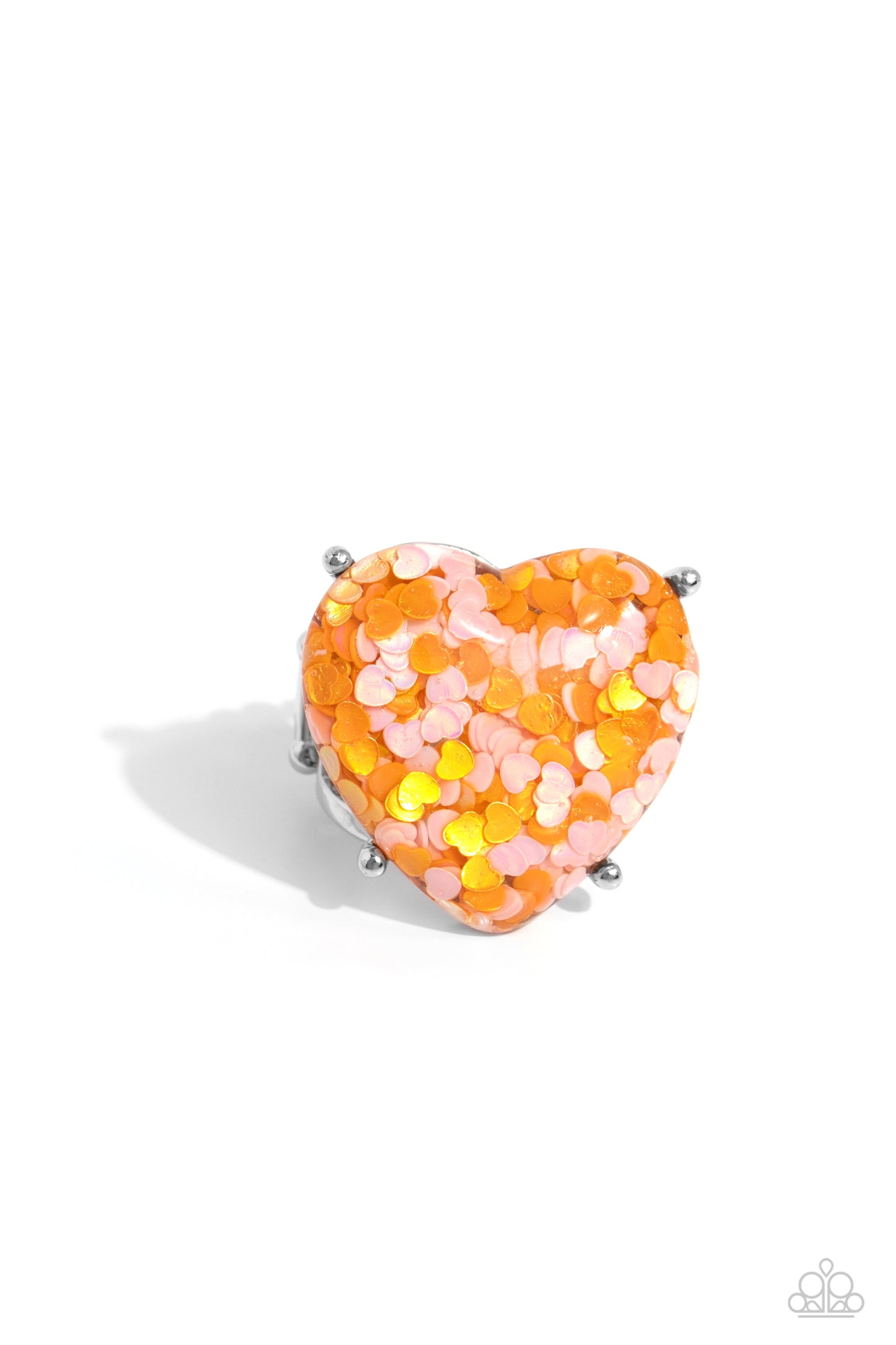 Patterned Promenade - Orange & Pink Hearts Iridescent Pattern Ring Paparazzi R0184