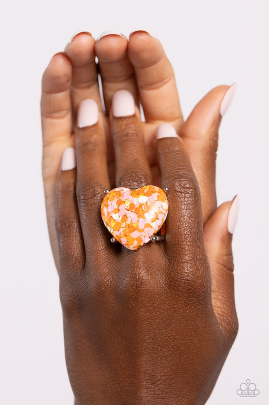 Patterned Promenade - Orange & Pink Hearts Iridescent Pattern Ring Paparazzi R0184