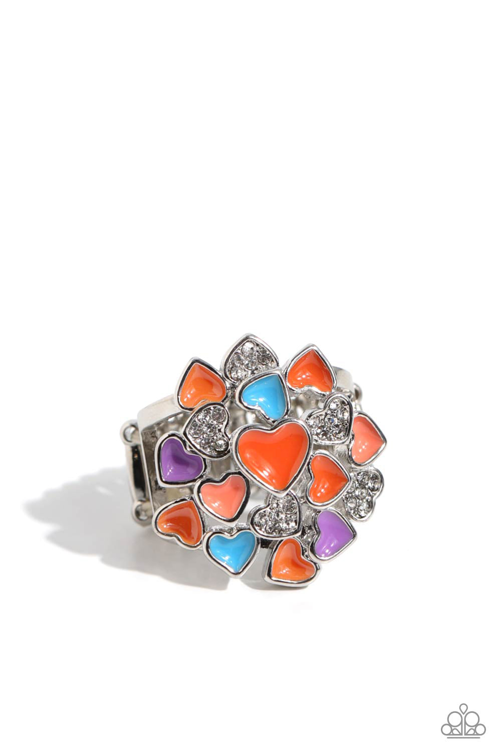 Gimme Some Lovin - Orange, Coral, Blue, Lavender, White Rhinestone Heart Ring Paparazzi R0671