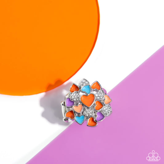 Gimme Some Lovin - Orange, Coral, Blue, Lavender, White Rhinestone Heart Ring Paparazzi R0671