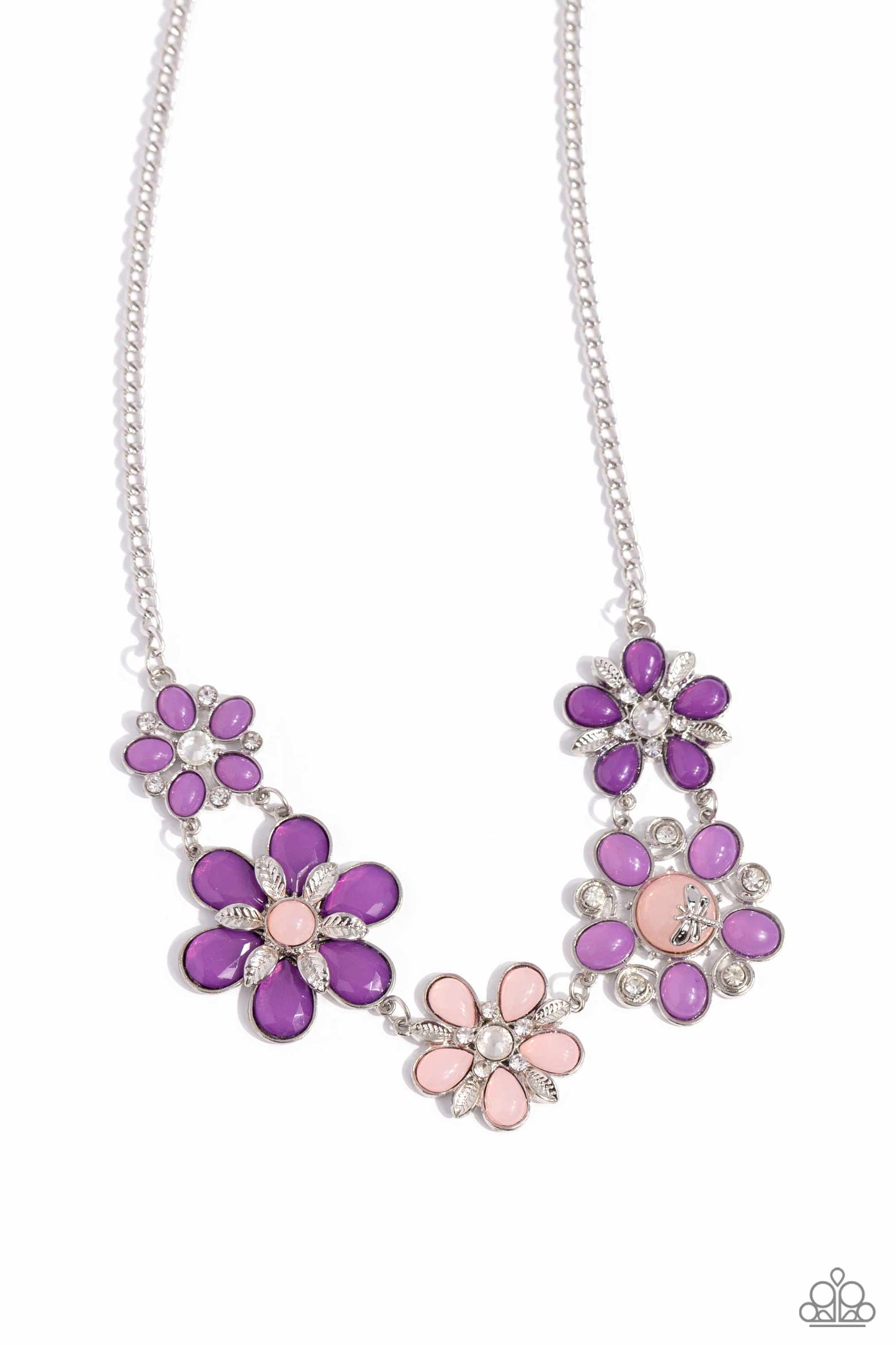 Dragonfly Decadence - Purple. Babu Pink & Lavender Flower Silver Dragonfly Necklace Paparazzi N2113