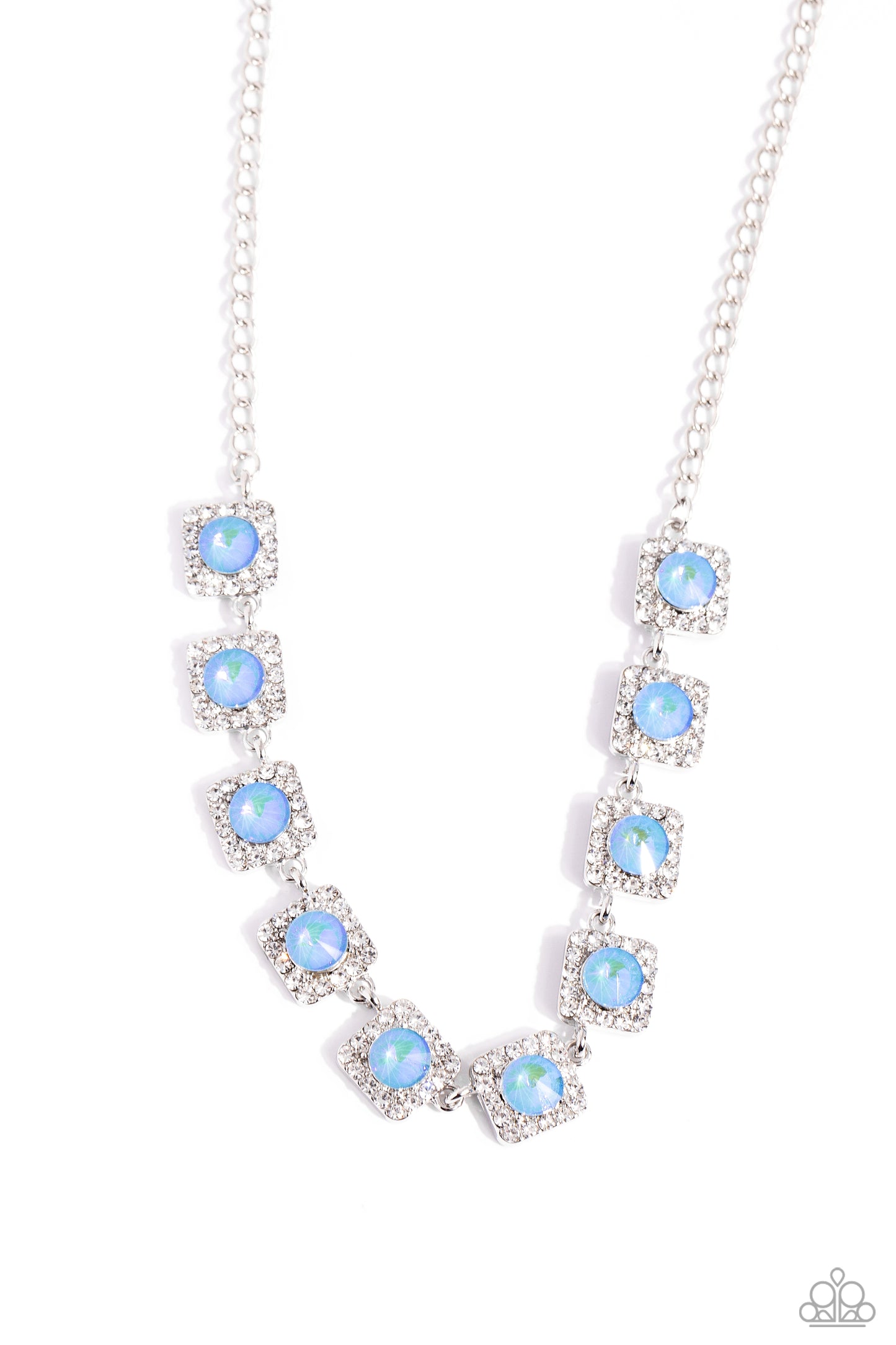 Jump SQUARE - Blue UV Gem White Rhinestone Silver Necklace Paparazzi N2005