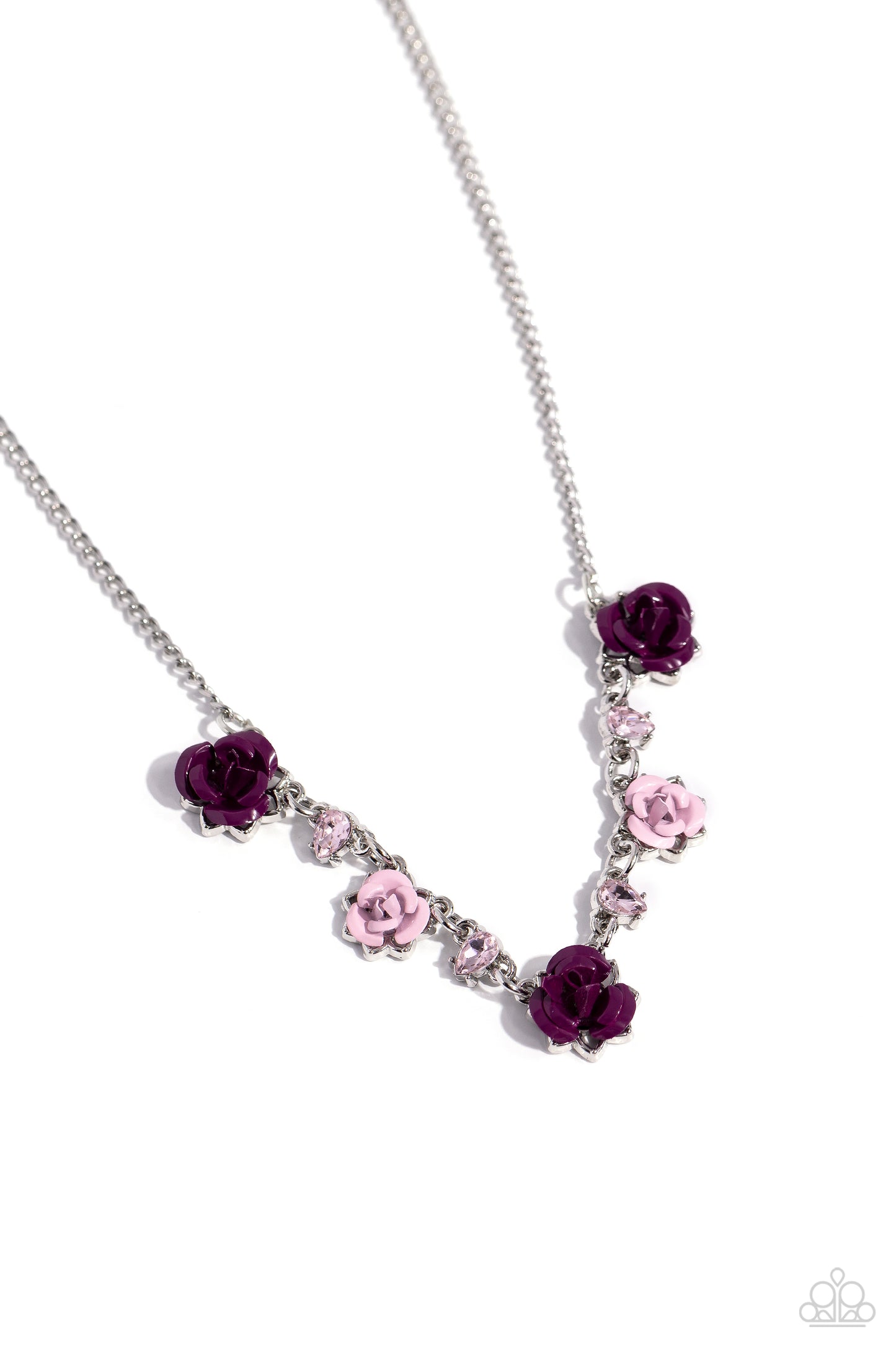 Strike a ROSE - Purple Plum & Baby Pink Metal Roses Necklace Paparazzi N0512