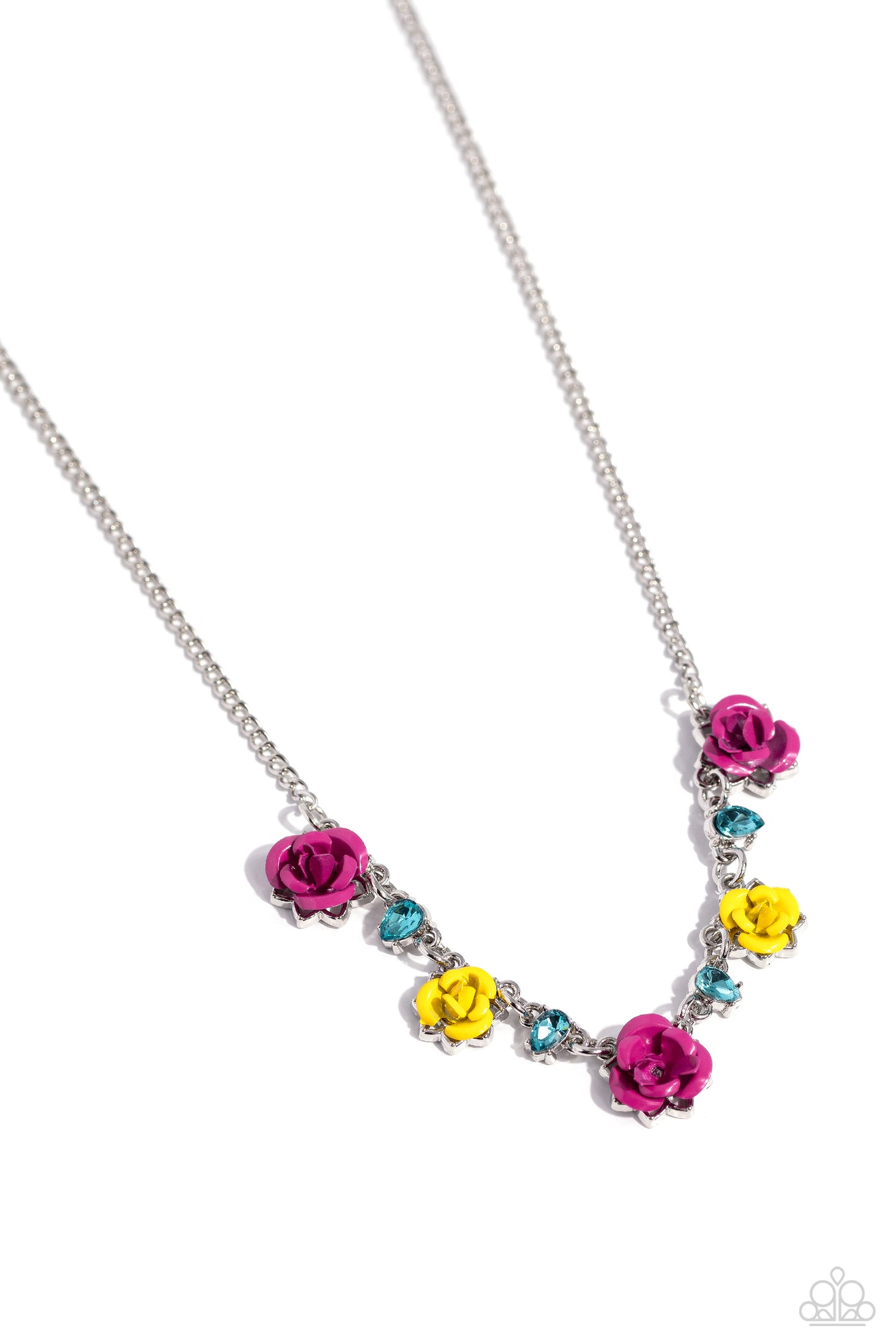 Strike a ROSE - Pink Rose Violet, Yellow High Visibility Metal Rose Necklace Paparazzi N2096