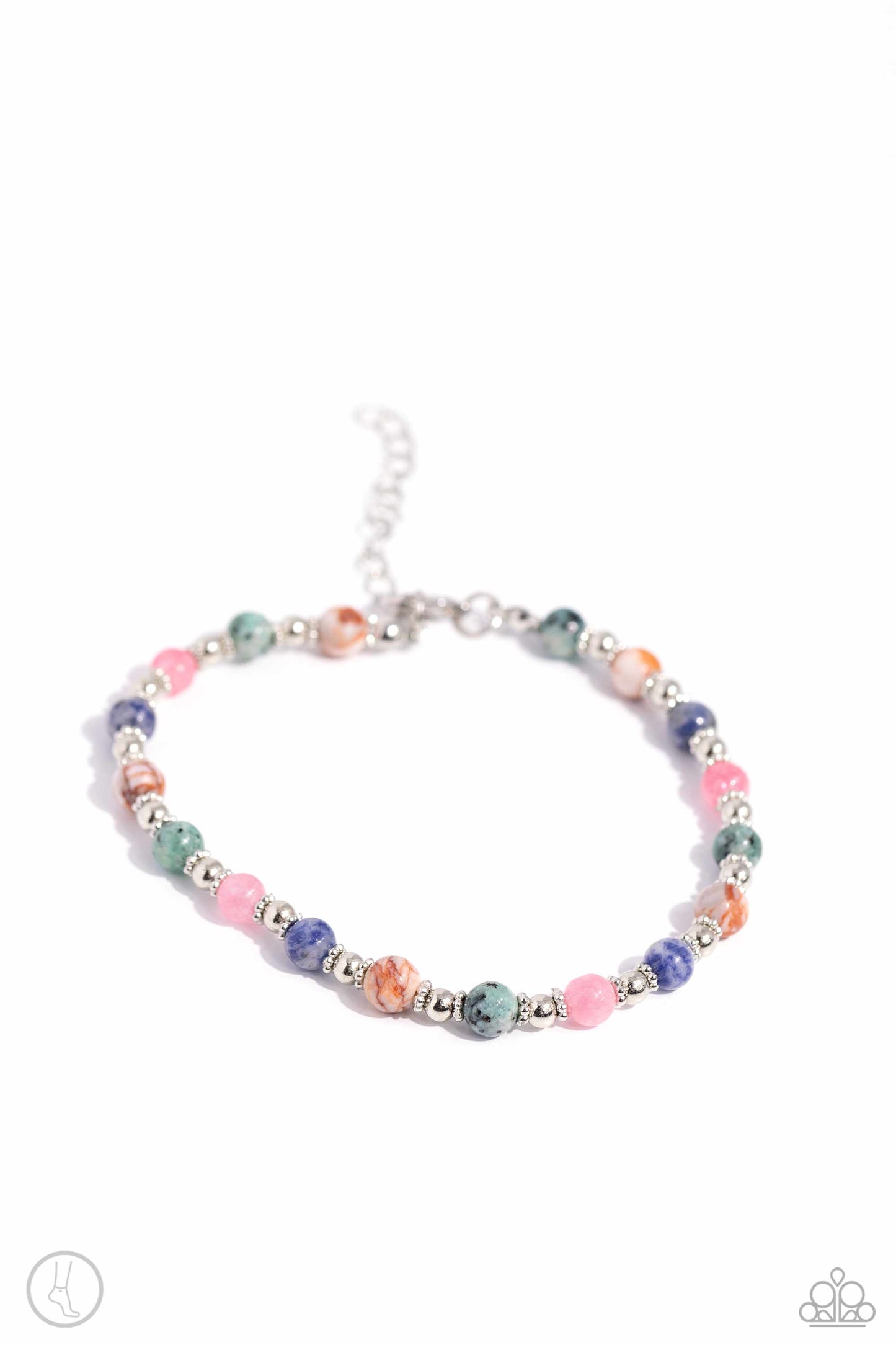 Tranquil Tribute - Multi Colored Natural Stone Anklet Paparazzi Clasp Closure Anklet Paparazzi B1546