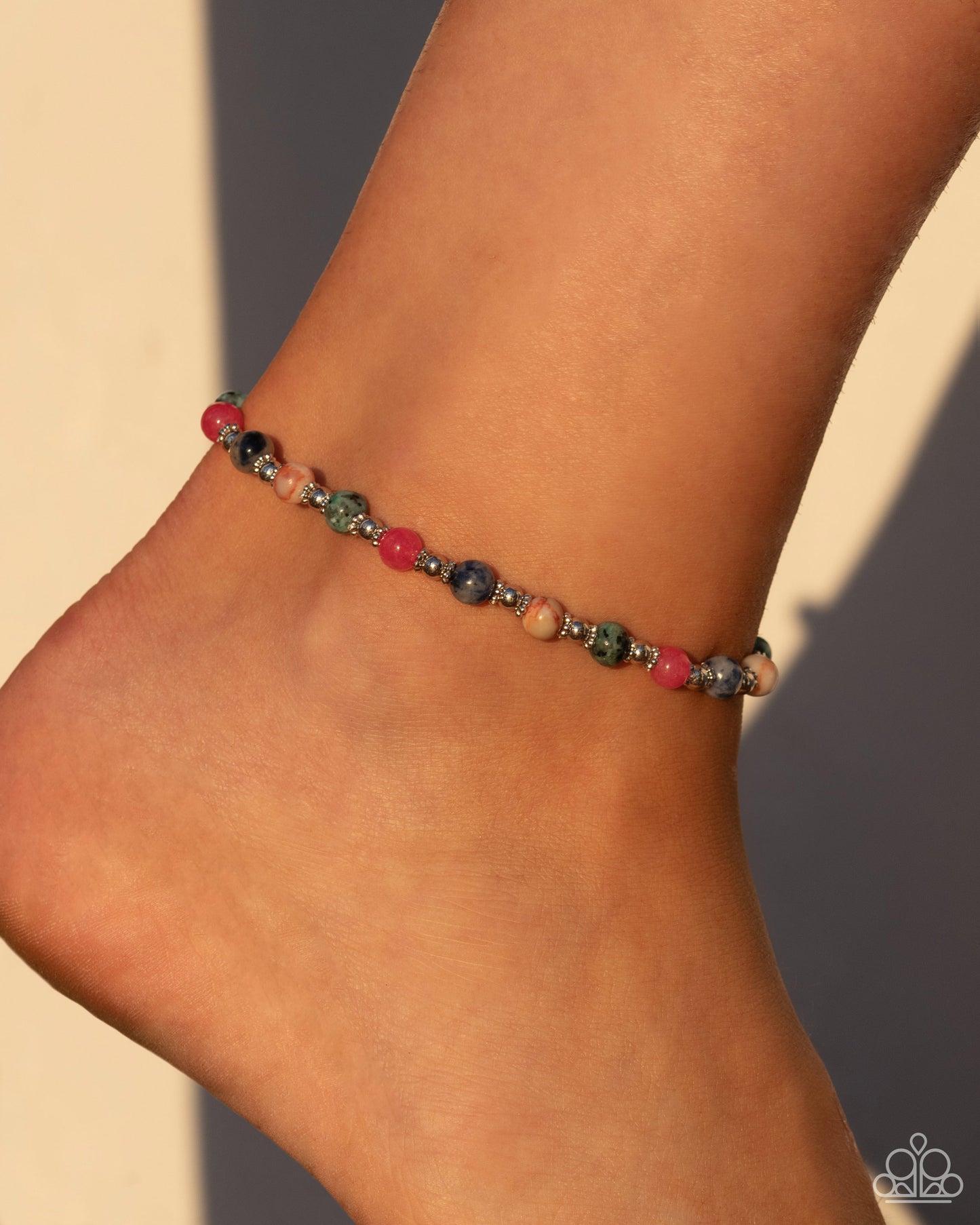 Tranquil Tribute - Multi Colored Natural Stone Anklet Paparazzi Clasp Closure Anklet Paparazzi B1546