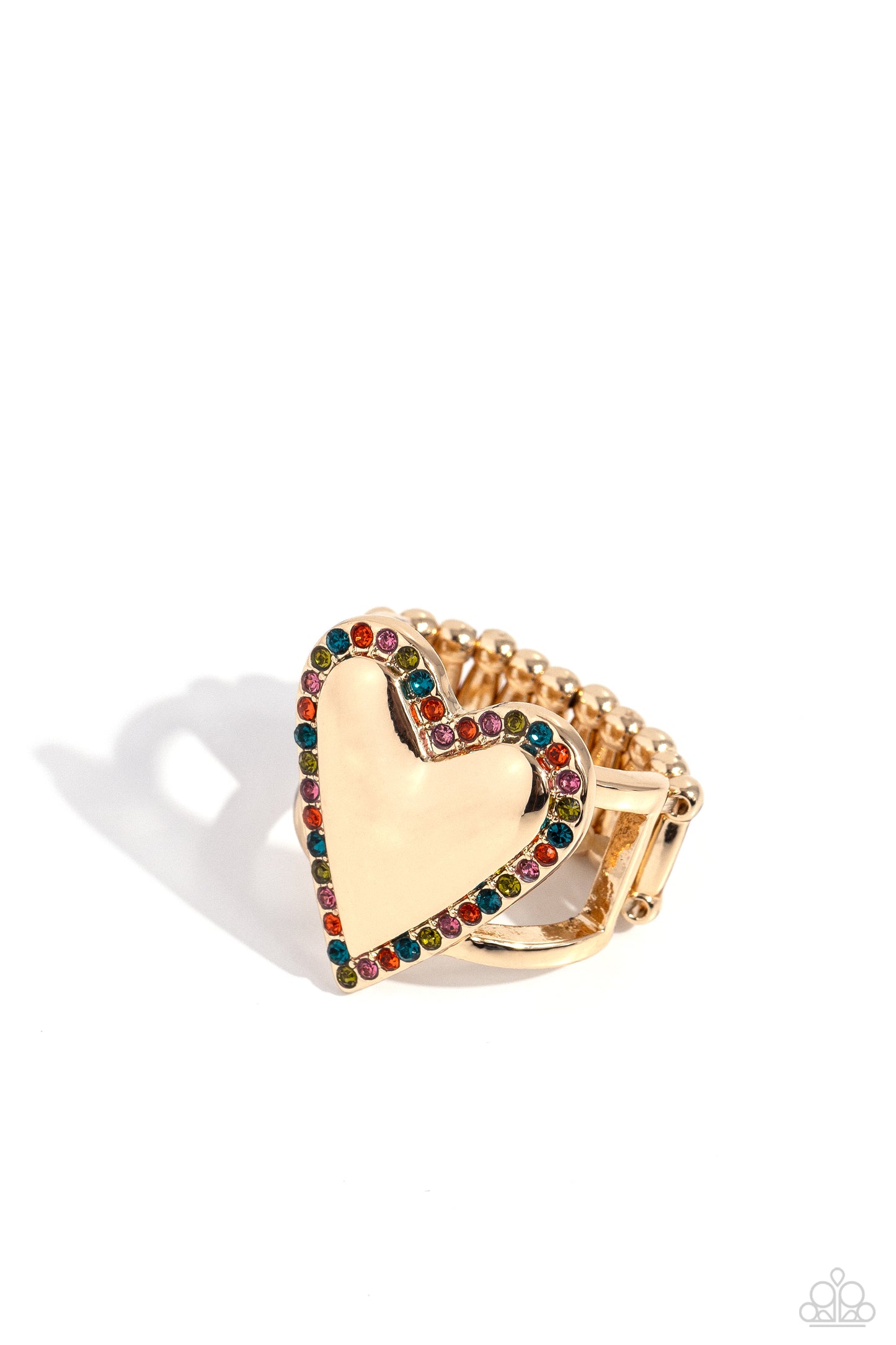 Smitten Shimmer - Gold Heart & Glassy Multicolored Rhinestone Ring Paparazzi R0667