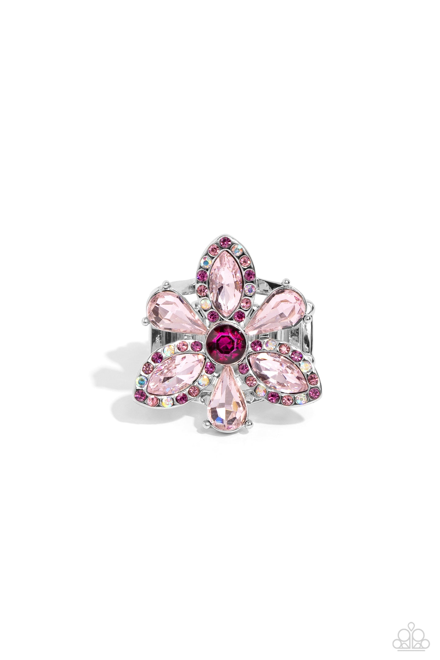 Blazing Blooms - Pink - Light Pink, Rose & Iridescent Rhinestone Flower Ring Paparazzi R0652