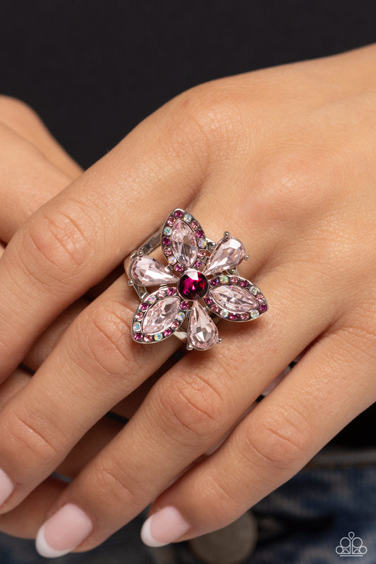 Blazing Blooms - Pink - Light Pink, Rose & Iridescent Rhinestone Flower Ring Paparazzi R0652