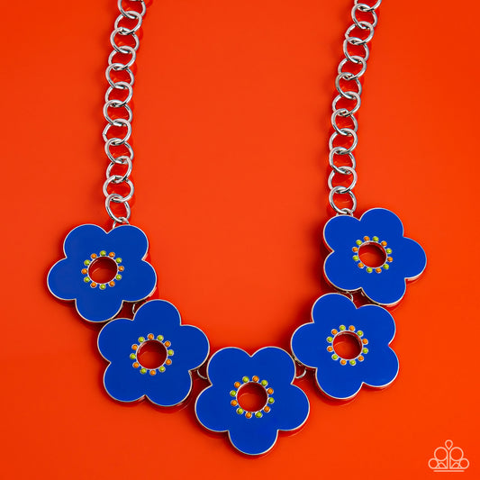 Cartoon Couture - Blue Persian Jewel Painted Flower Necklace Paparazzi N2047