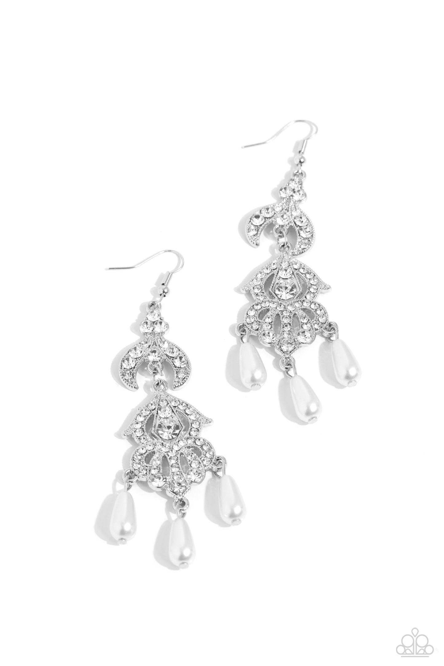 Cosmopolitan Combo - White Teardrop Pearl & Rhinestone Chandelier Earring Paparazzi E0516