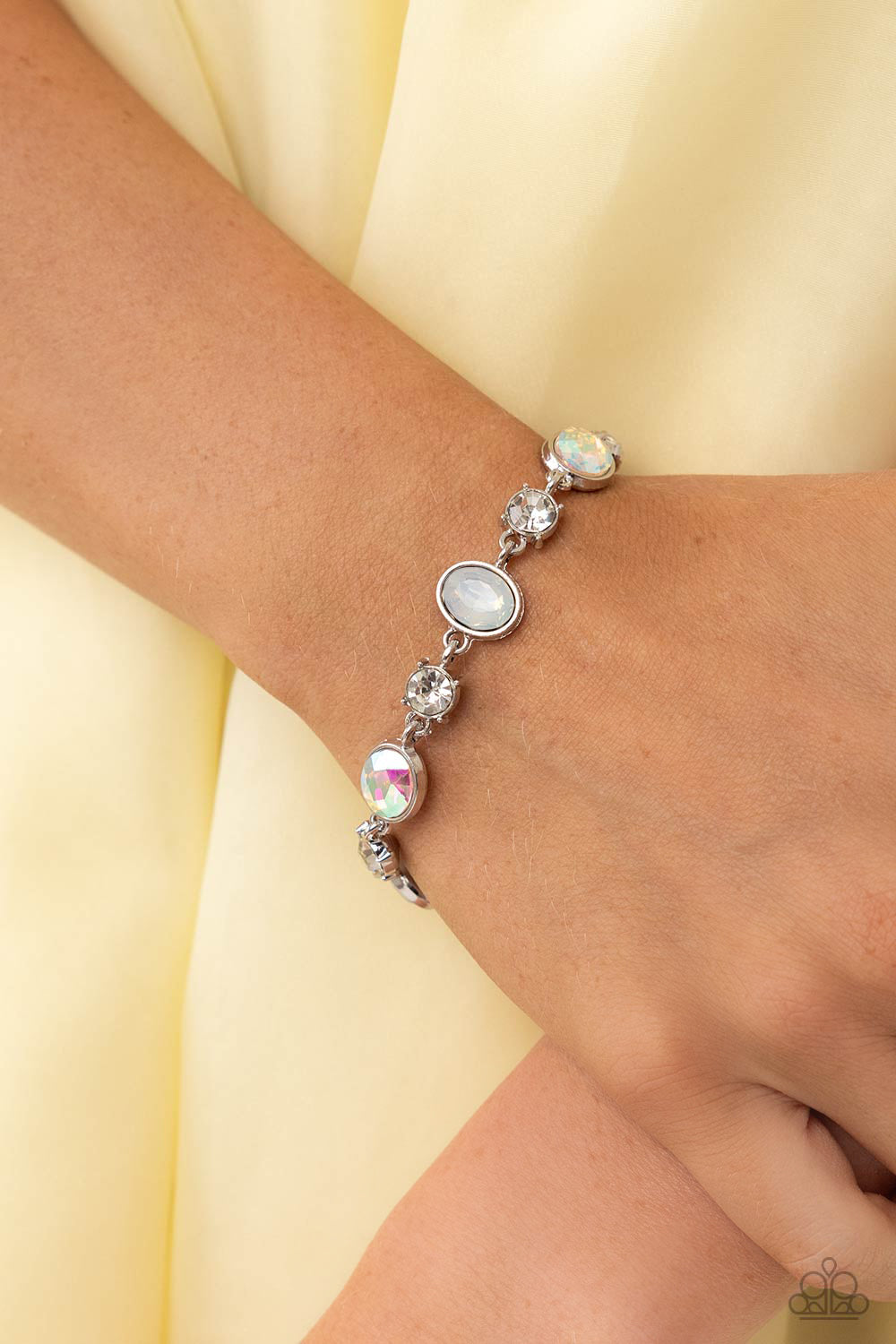 Ethereal Empathy - White Opalescent & Iridescent Gem Bracelet Paparazzi B0253