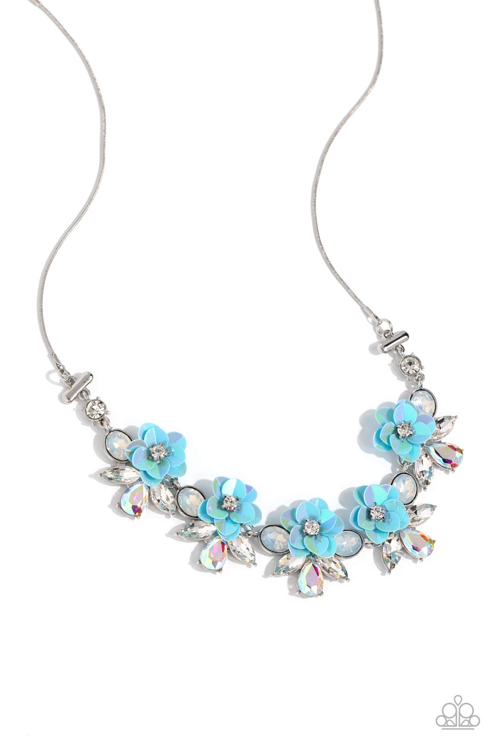 Ethereally Enamored - White, Opalescent Rhinestones,& Blue Iridescent Sequin Necklace Paparazzi N0625