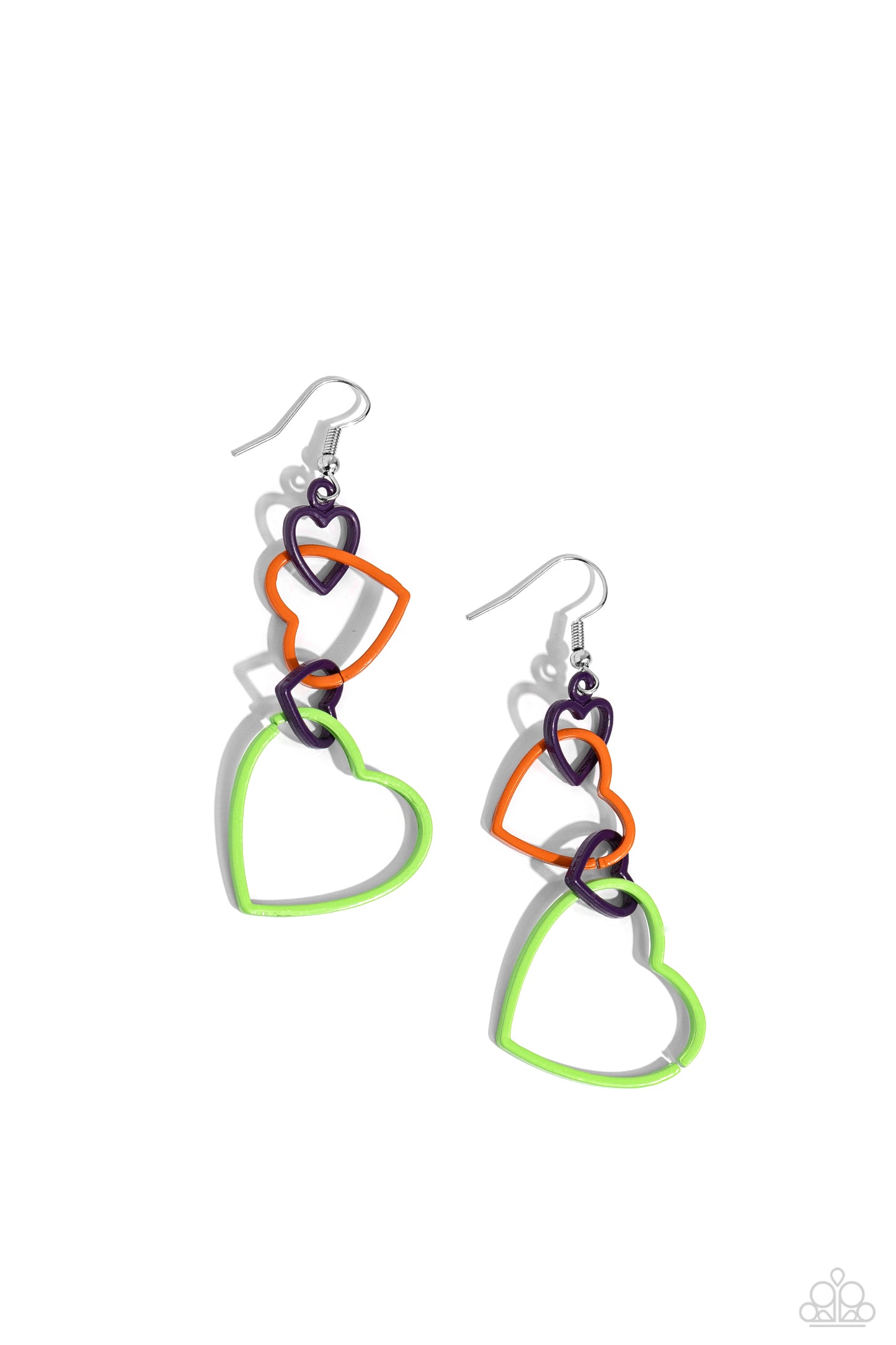 Cascading Crush - Multicolored - Kohlrabi, Purple, Orange Heart Earring Paparazzi E1765