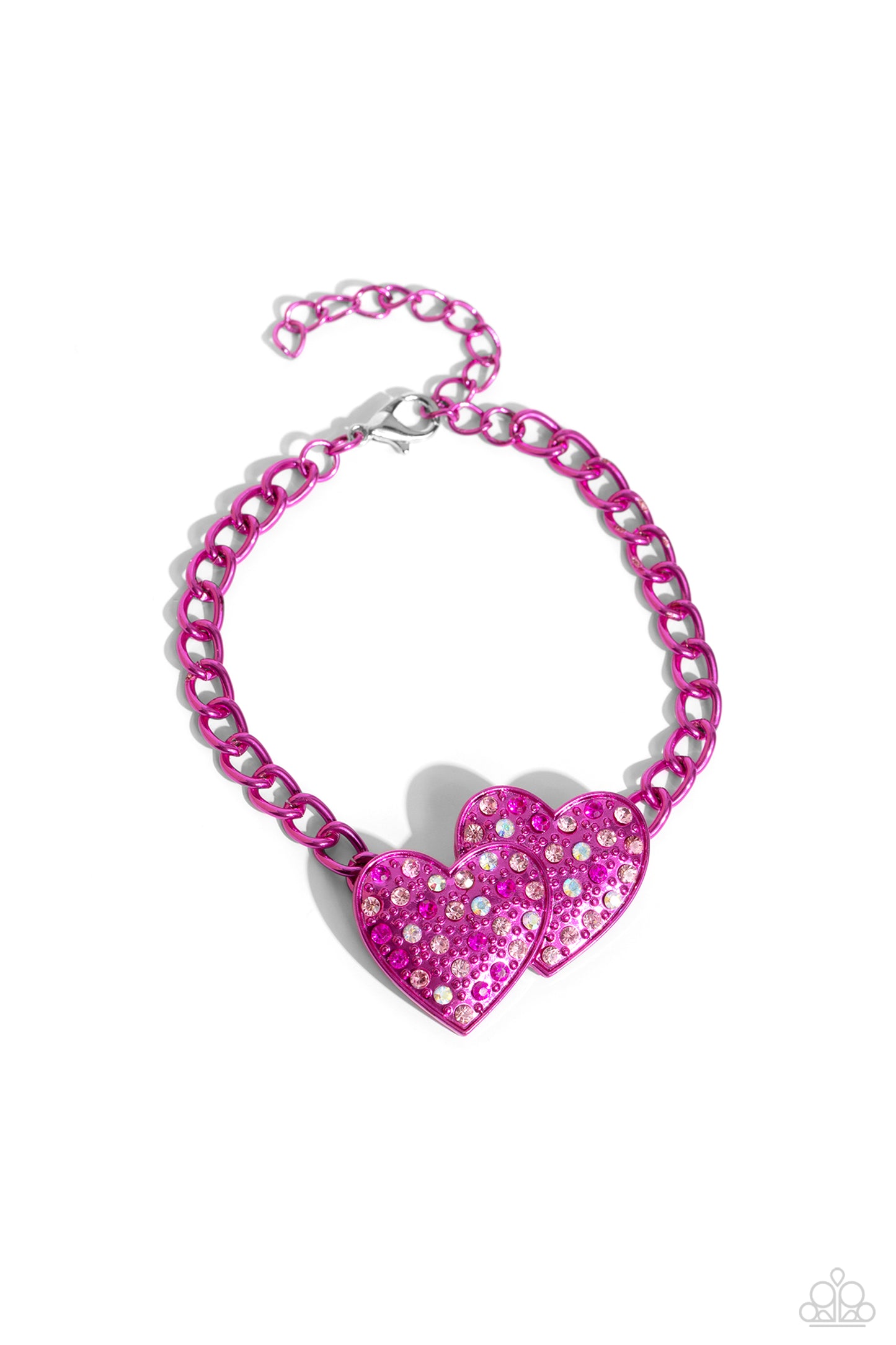 Lovestruck Lineup - Pink- Electric Pink & Iridescent Rhinestone Heart Bracelet Paparazzi B1551