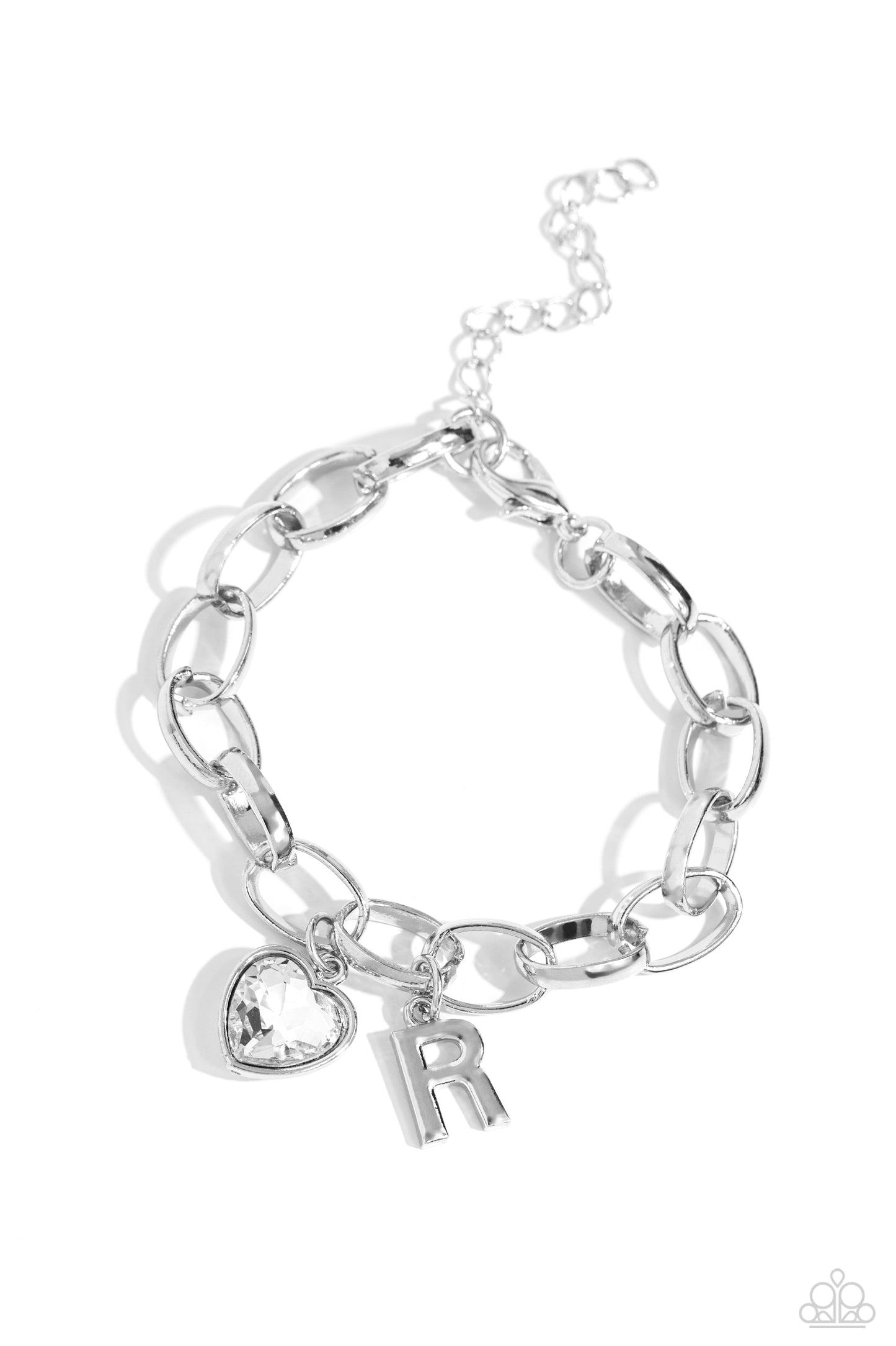 Guess Now Its INITIAL - White - R Initial White Heart Bracelet Paparazzi B1352