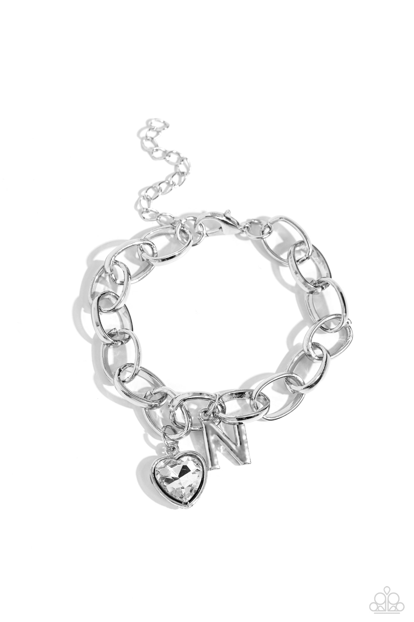 Guess Now Its INITIAL - White - N Initial White Heart Bracelet Paparazzi B1355