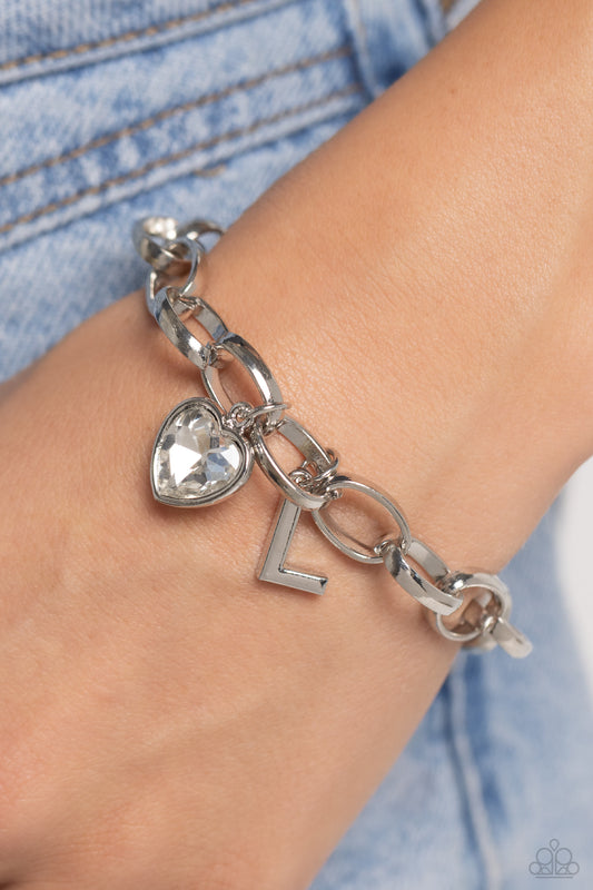 Guess Now Its INITIAL - White - L Initial White Heart Bracelet Paparazzi B1353