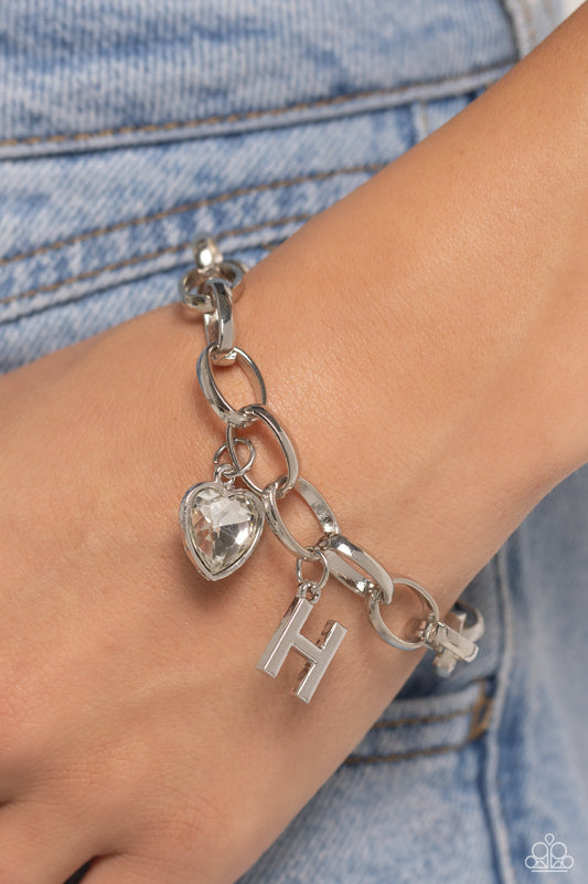 Guess Now Its INITIAL - White - H Initial White Heart Bracelet Paparazzi B1348