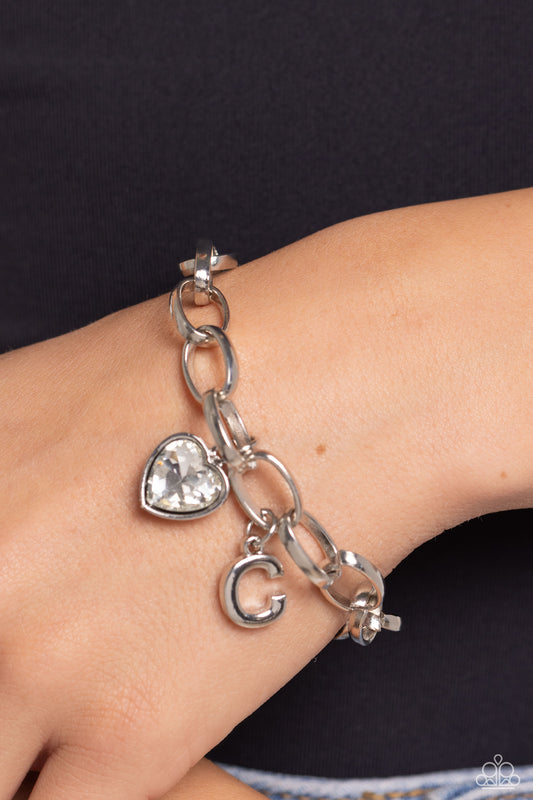 Guess Now Its INITIAL - White - C Initial White Heart Bracelet Paparazzi B1345