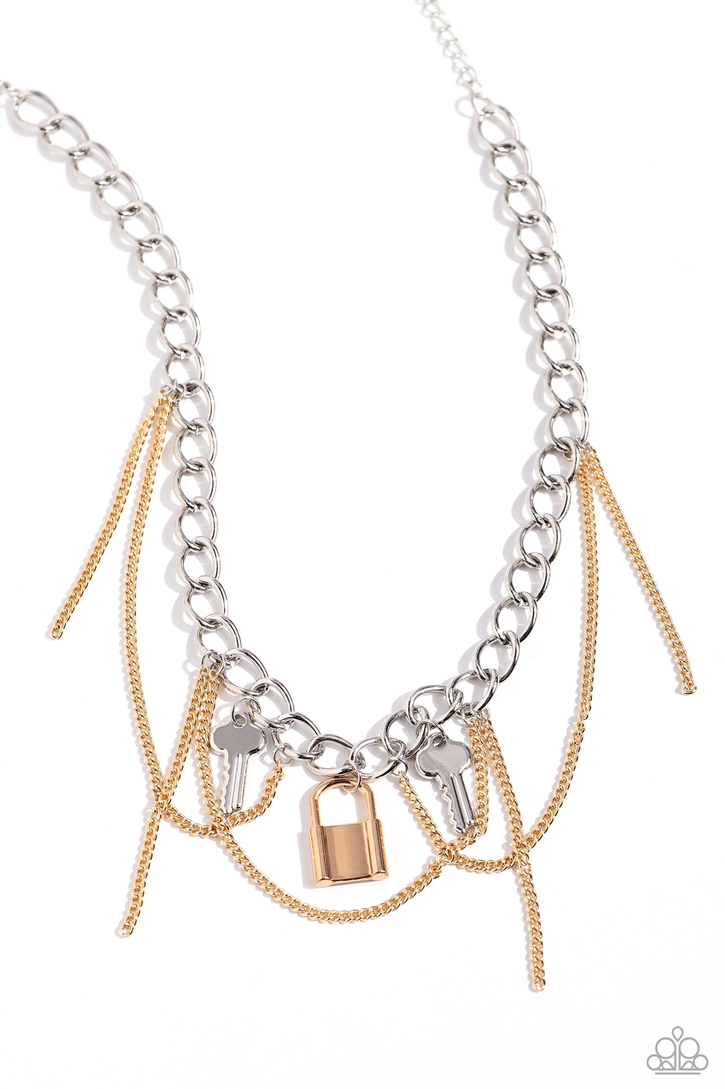 Against the LOCK - Multi Silver Key, Gold Lock & Chain Necklace Paparazzi N2174