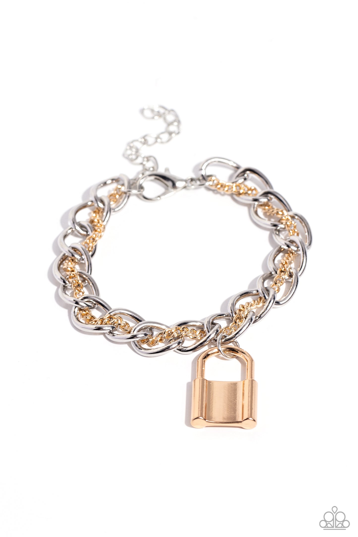 Watch the LOCK - Multi Silver, Gold Chain & Lock Bracelet Paparazzi B1502