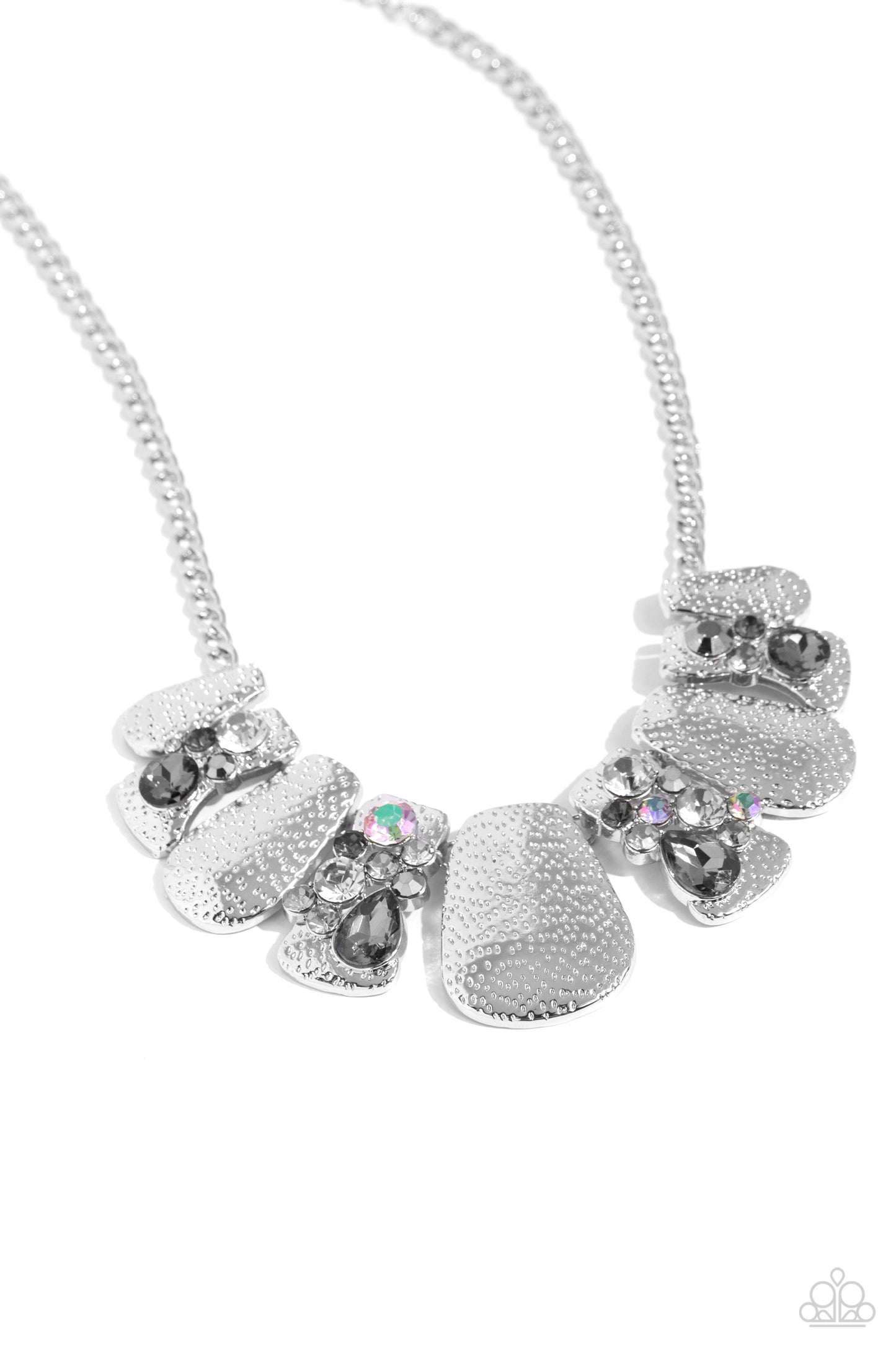 Multicolored Mayhem - Silver Hammered Plate & Round, Teardrop Gem Necklace Paparazzi N3041